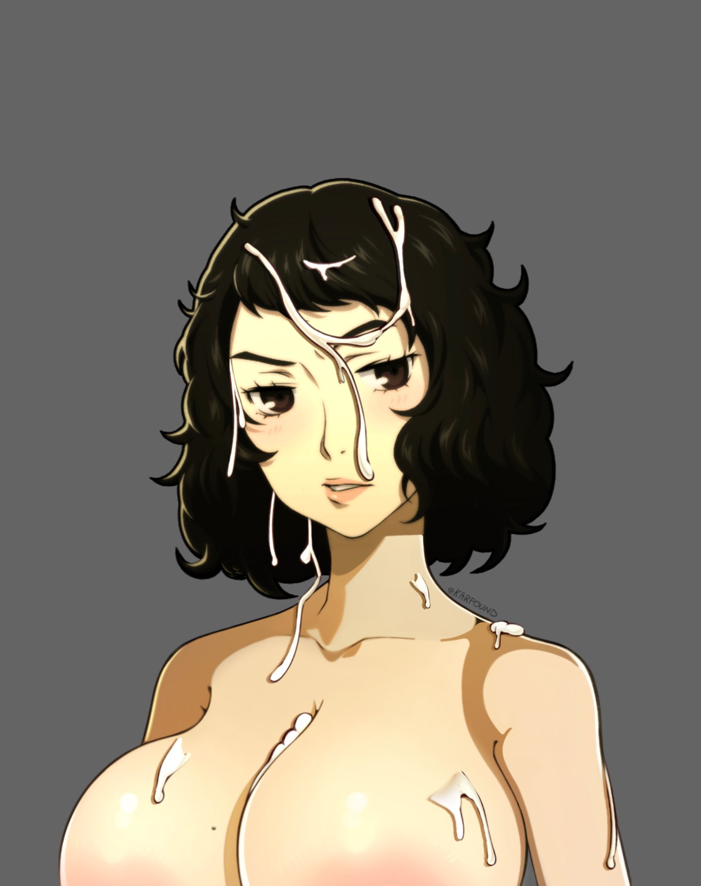 2024 2d accurate_art_style atlus big_breasts birthmark birthmark_on_breasts black_hair breasts brown_eyes completely_nude completely_nude_female cum cum_drip cum_everywhere cum_on_body cum_on_breasts cum_on_face cum_on_hair cum_on_upper_body dimples edit edited edited_image edited_official_artwork female female gigantic_breasts huge_breasts karfound large_breasts lips massive_breasts nude nude_female nude_female_nude_female pale-skinned_female pale_skin persona persona_5 persona_5_royal portrait sadayo_kawakami shiny_breasts shiny_hair shiny_skin short_hair solo solo_female unamused white_skin white_skinned_female