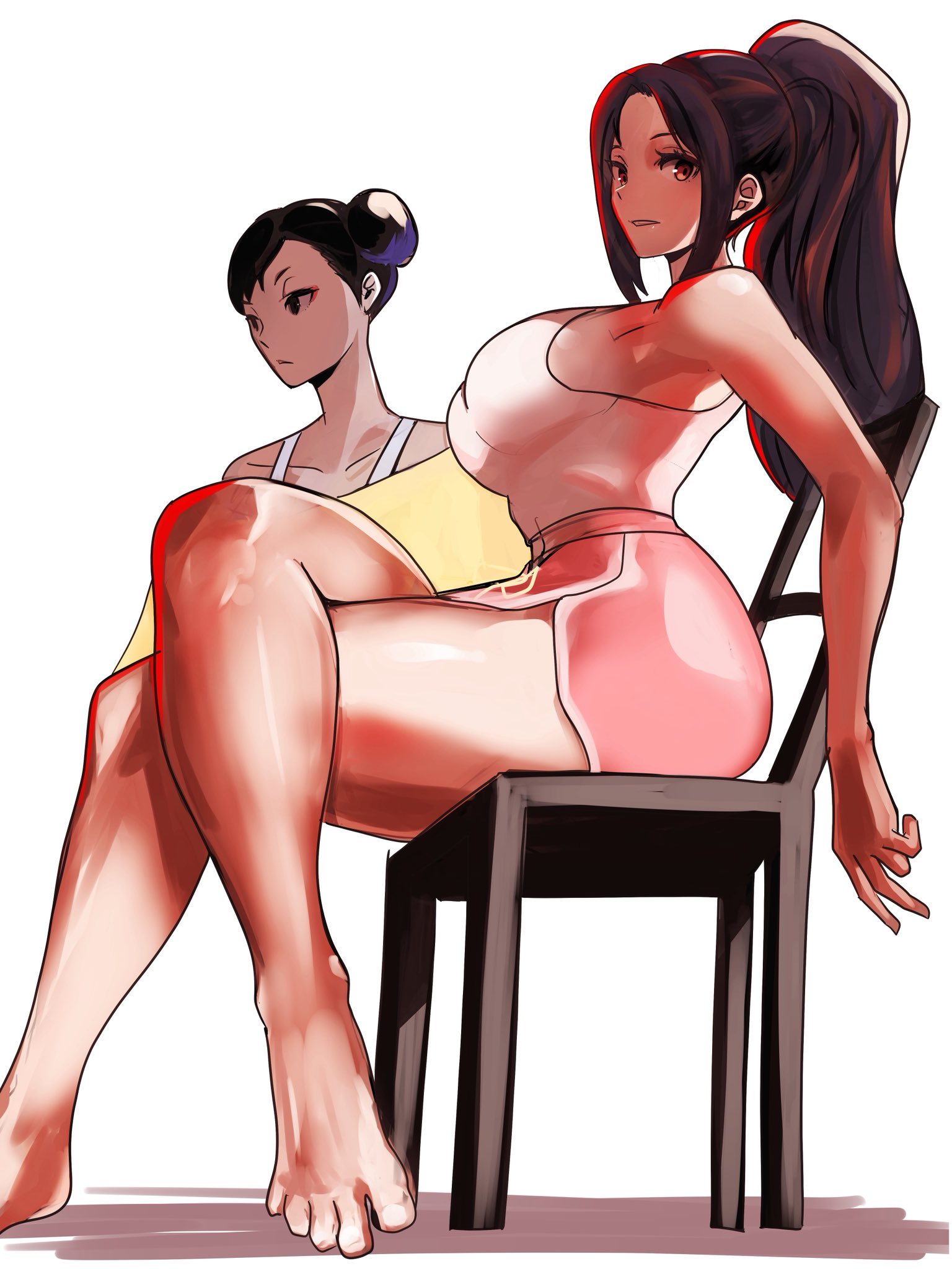 2girls, brown hair, chun-li, death battle, fatal fury, king of fighters, mai shiranui, mai shiranui (casual), meke, street fighter