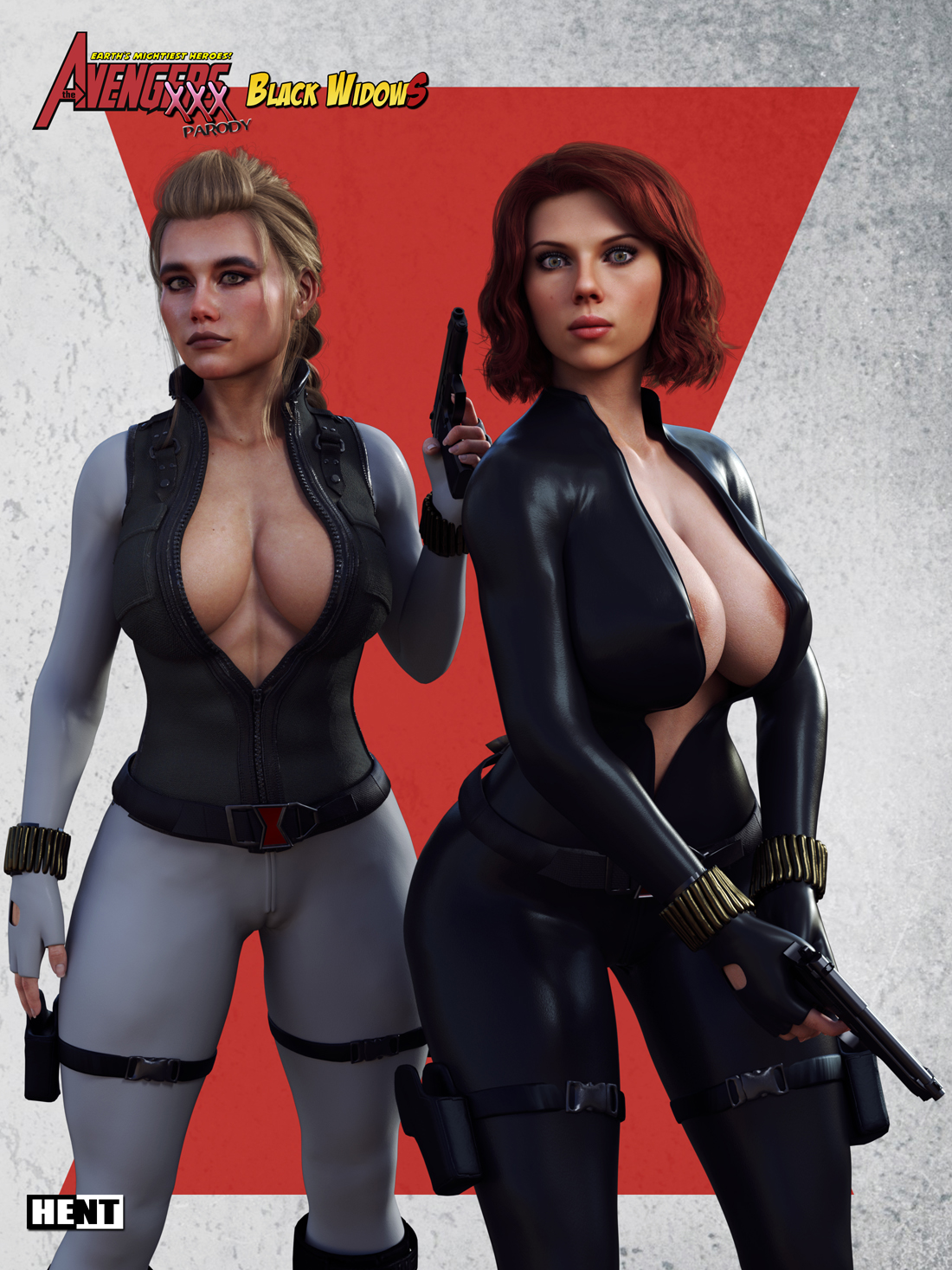 3d, 3d (artwork), areola, areolae, black widow (marvel), breasts, female, florence pugh, hent92, large breasts, marvel, marvel comics, natasha romanoff, revealing, revealing clothes, scarlett johansson, superhero, superheroine, white widow, yelena belova