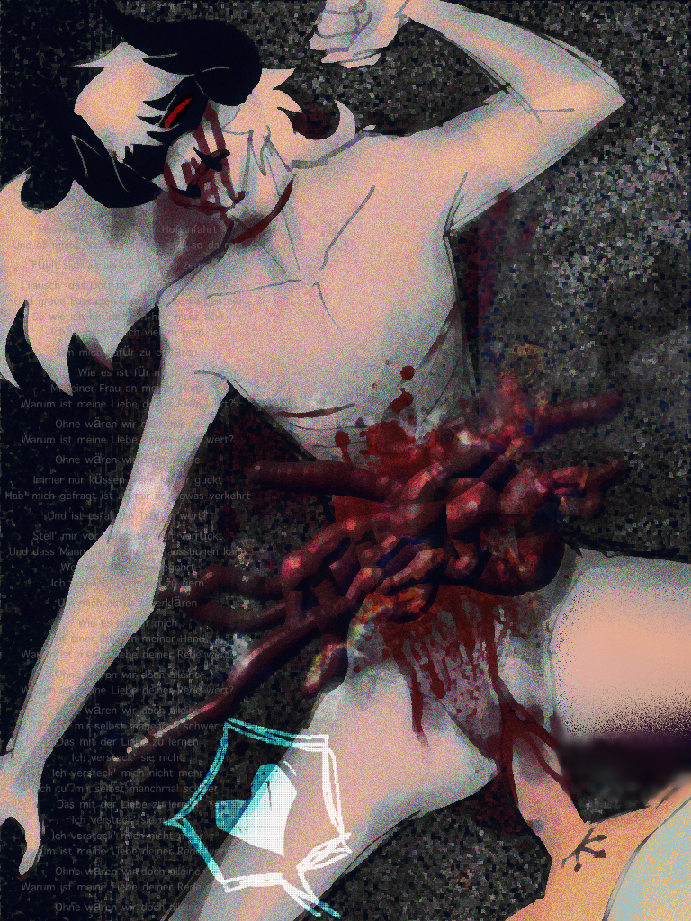 black_horns bleeding bleeding_from_head bleeding_nose blood blood_on_face blood_on_penis blood_splatter bug_features corpse corruptstarz cuntboy dead dead_eyes death dont_like_dont_look edit edited edited_art edited_image gore guro guts heart horns intestines mandibles naked necrophilia no_nipples open_wound pest_(regretevator) rape red_eyes regretevator roblox scars scars_on_body scars_on_chest shaded_eyes shadow_over_eyes slit_throat song_lyrics speech_bubble tattoo top_surgery_scars white_body white_hair white_skin why