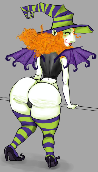 bat_wings fat_ass halloween heels red_hair scary_godmother scary_godmother_(series) thick_thighs thighhighs thong witch witch_hat