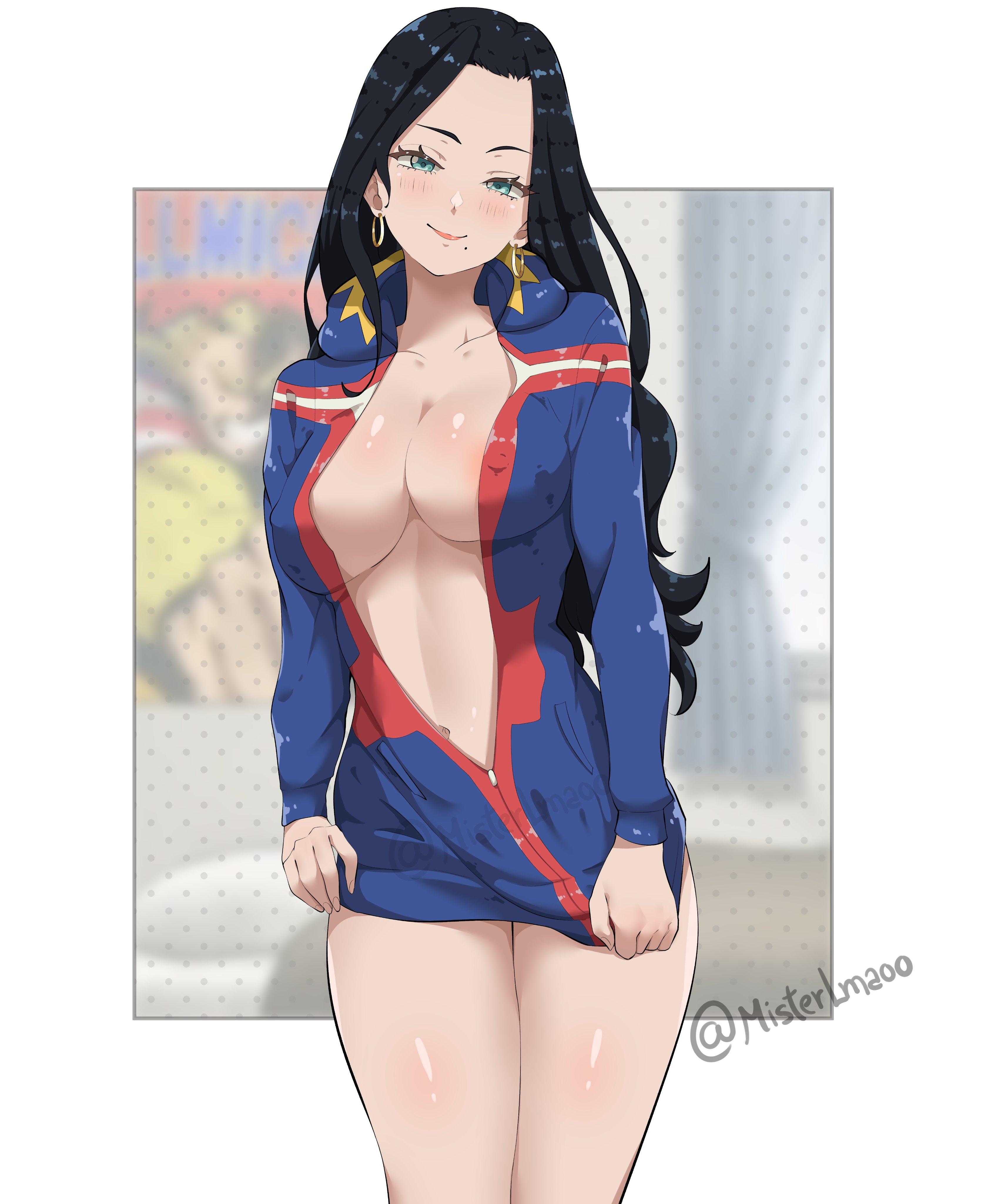 1girls, big forehead, black hair, female, light blue hair, light skin, light-skinned female, misterlmaoo, my hero academia, pale skin, pale-skinned female, tsukauchi makoto, vigilante: my hero academia illegals