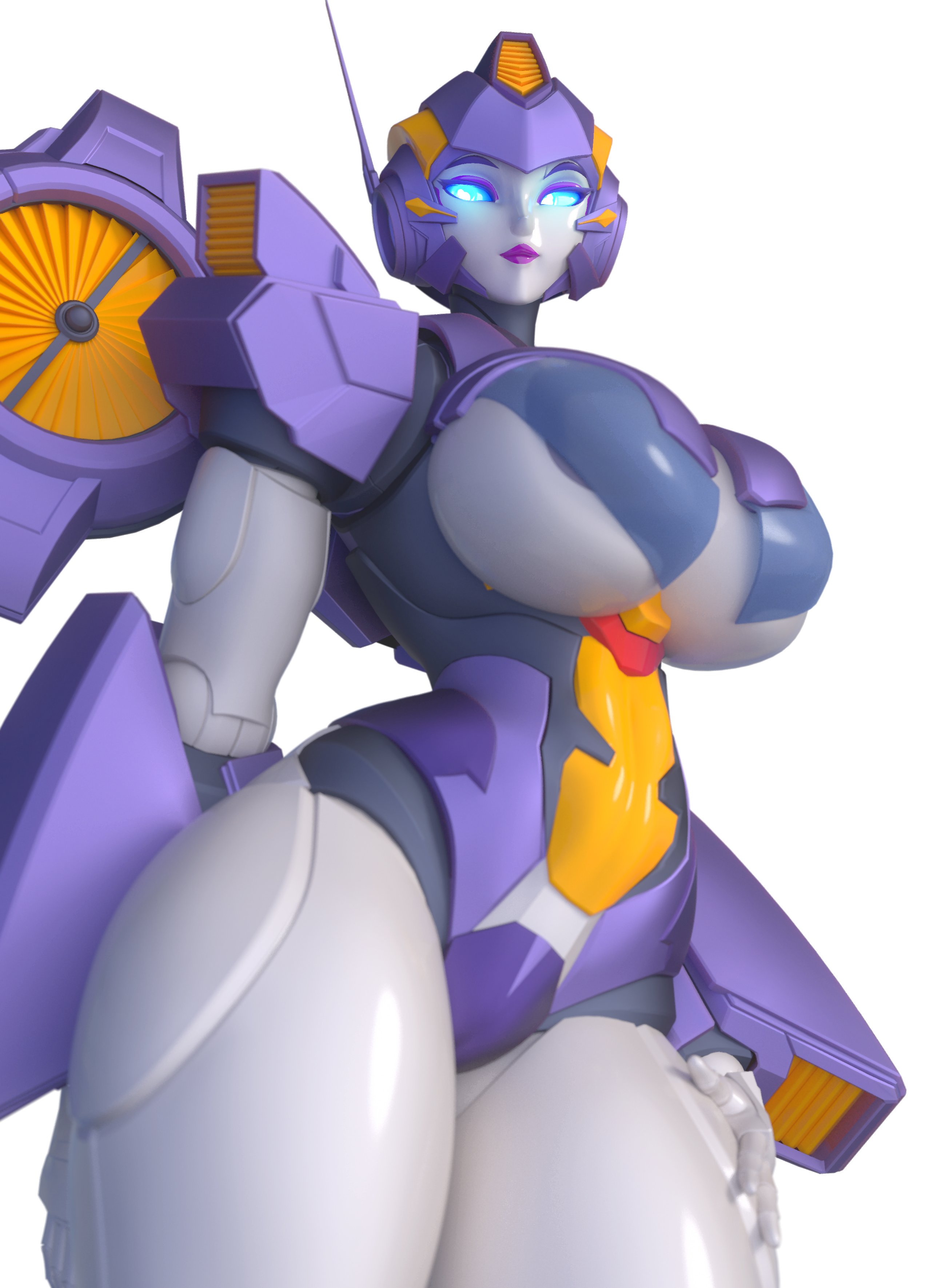 1girls, 3d, 3d (artwork), big breasts, blue eyes, boob window, breasts, female, glowing eyes, hand on thigh, high resolution, highres, mechanical wings, nautica, purple lipstick, robot, robot girl, robot humanoid, solo, solo female, thick thighs, transformers, trawert, underboob, wings