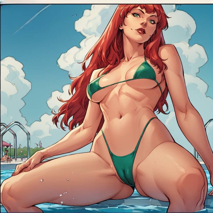 ai_generated bikini green_bikini marvel marvel_comics mary_jane mary_jane_watson mj red_hair