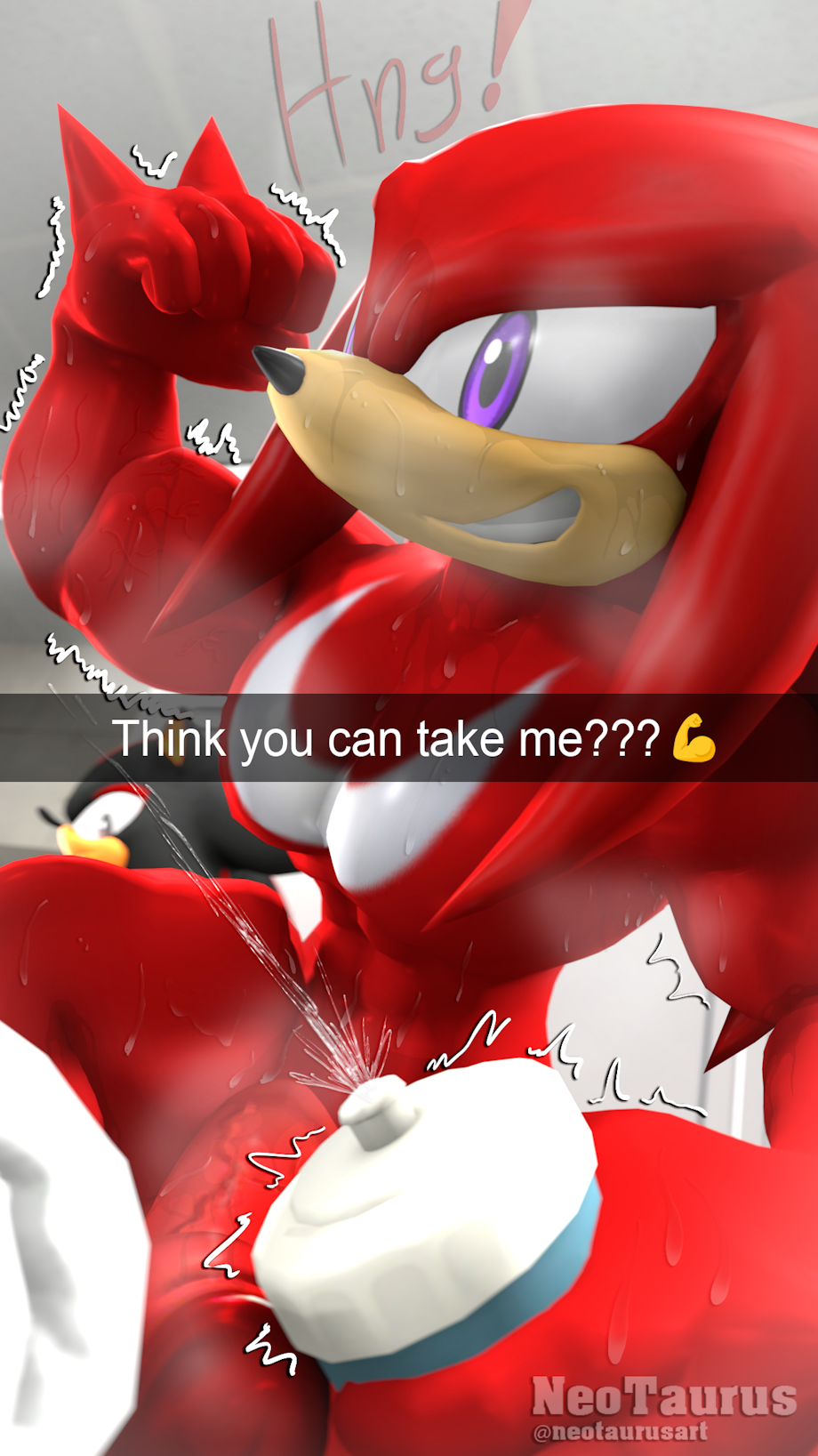 2024 3d_(artwork) anthro big_penis black_body black_fur bodily_fluids bottle container digital_media_(artwork) duo echidna eulipotyphlan flaccid flexing flexing_bicep fur genitals grin grinning_at_viewer hedgehog hi_res knuckles_the_echidna male male/male mammal monotreme muscular neotaurus nude ogling pecs penis purple_eyes red_body red_eyes red_fur sega selfie shadow_the_hedgehog smile sonic_(series) sonic_the_hedgehog_(series) spikes squeezing stare sweat water_bottle