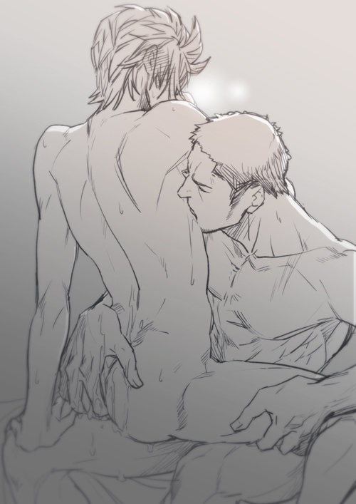 2boys after_sex anal artist_request ass cor_leonis cum cum_in_ass cum_on_ass cumdrip final_fantasy final_fantasy_xv fingering gay groping human human_only male male/male male_only male_penetrated male_penetrating multiple_boys nude prompto_argentum sitting sitting_on_person yaoi