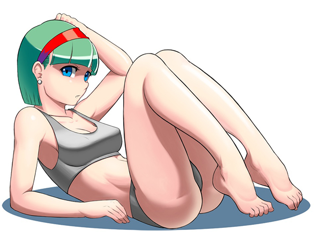 blue eyes, blue hair, bulma briefs, bulma briefs (frieza saga), cleavage, dragon ball, dragon ball z, feet, female, finalcake, panties, pinup, sports bra, tagme, toes