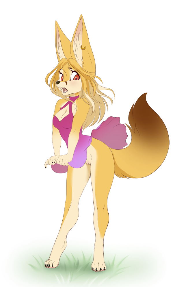 blouse blush canine chibi clothing corset cute ear_piercing female fenfen fennec fox headband ivytrellis lacroix lingerie mammal pants piercing scar sif_(artist) solo surprise trellis yanoi