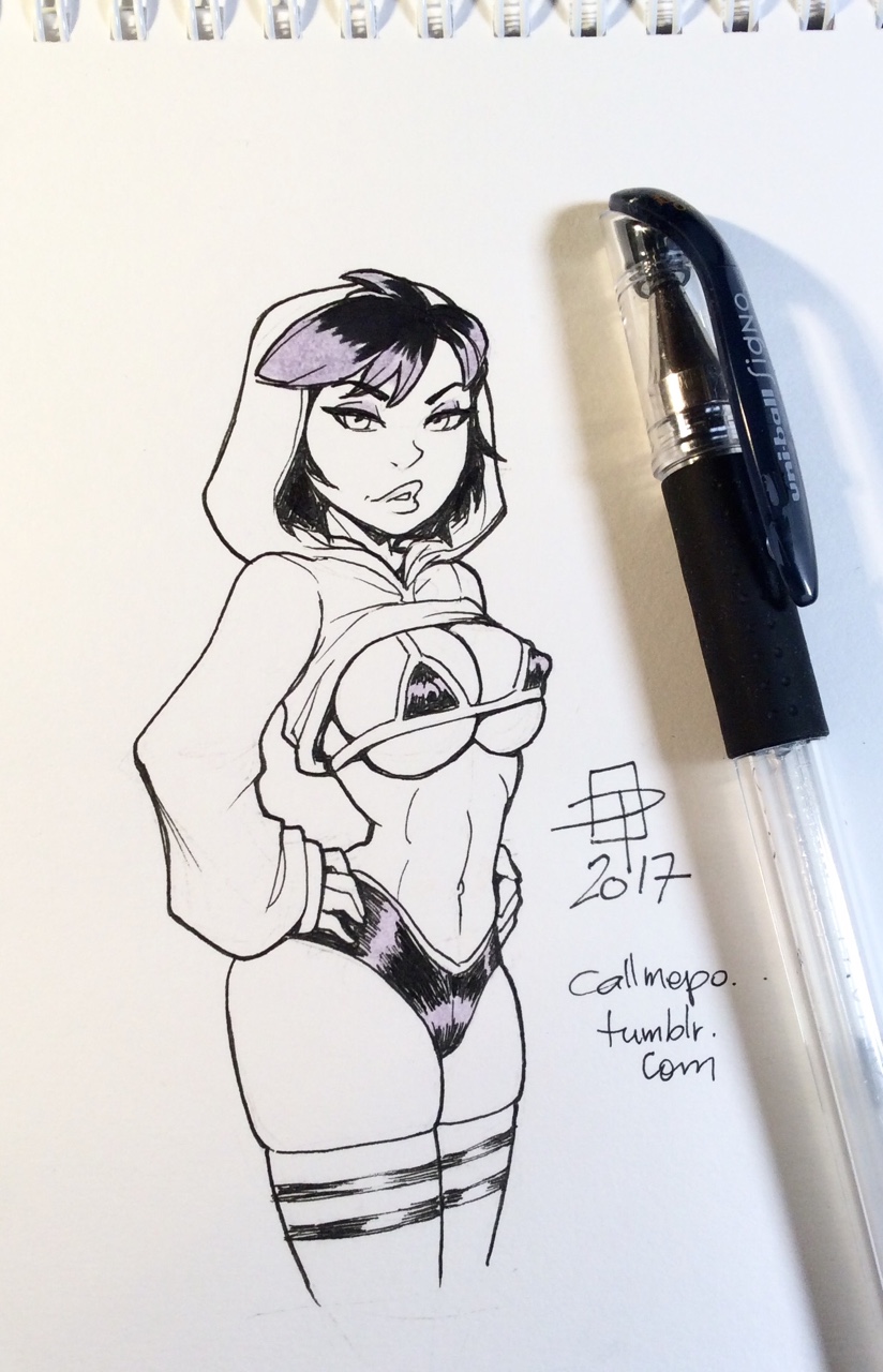 1girls, 2017, asian, big hero 6, bimbo, bra, breasts, busty, callmepo, cleavage, disney, eyeshadow, female, female only, gogo tomago, goth, hoodie, hourglass figure, marvel, marvel comics, navel, panties, solo, two-tone hair, voluptuous