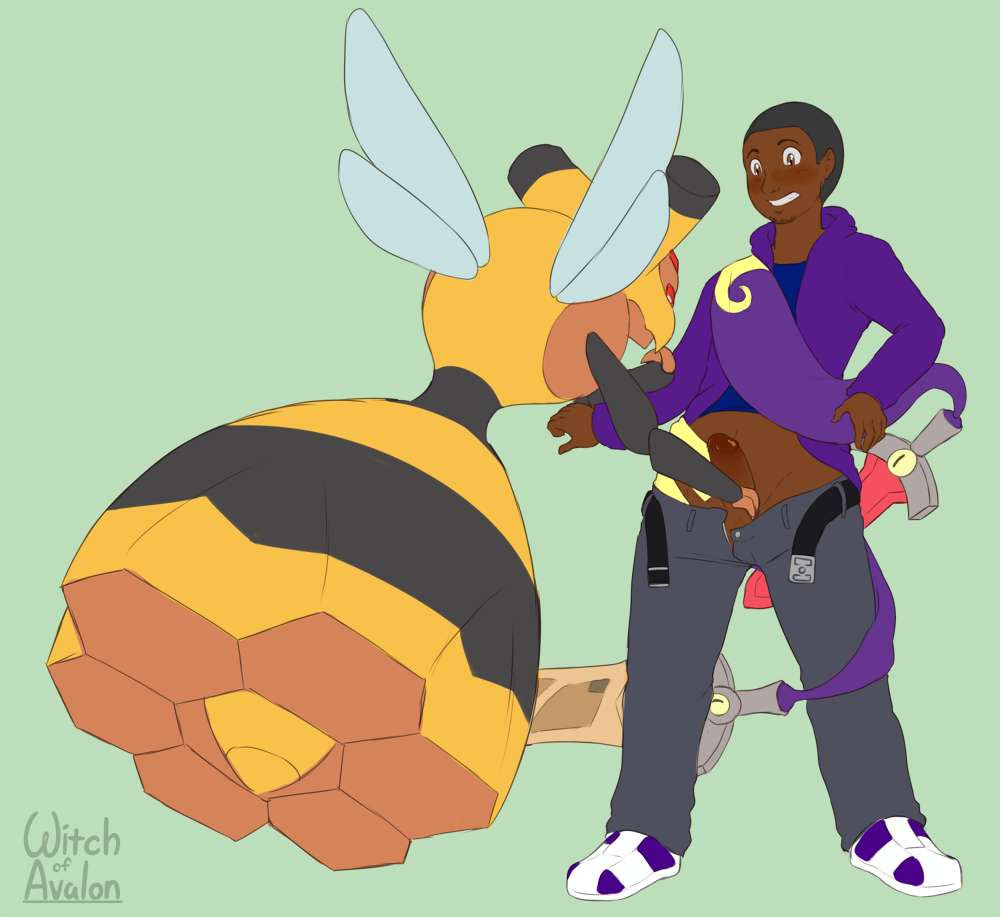 2017 ambiguous_gender arthropod bee belt black_hair brown_eyes claws clothing dark-skinned_male doublade english_text female footwear green_background hair human insect_wings insects interspecies jacket male male/ambiguous mammal melee_weapon nintendo pants penis pokémon_(species) pokemon pokephilia red_eyes shiny_doublade shiny_pokemon shoes signature simple_background sword teeth text vespiquen video_games weapon wings witchofavalon