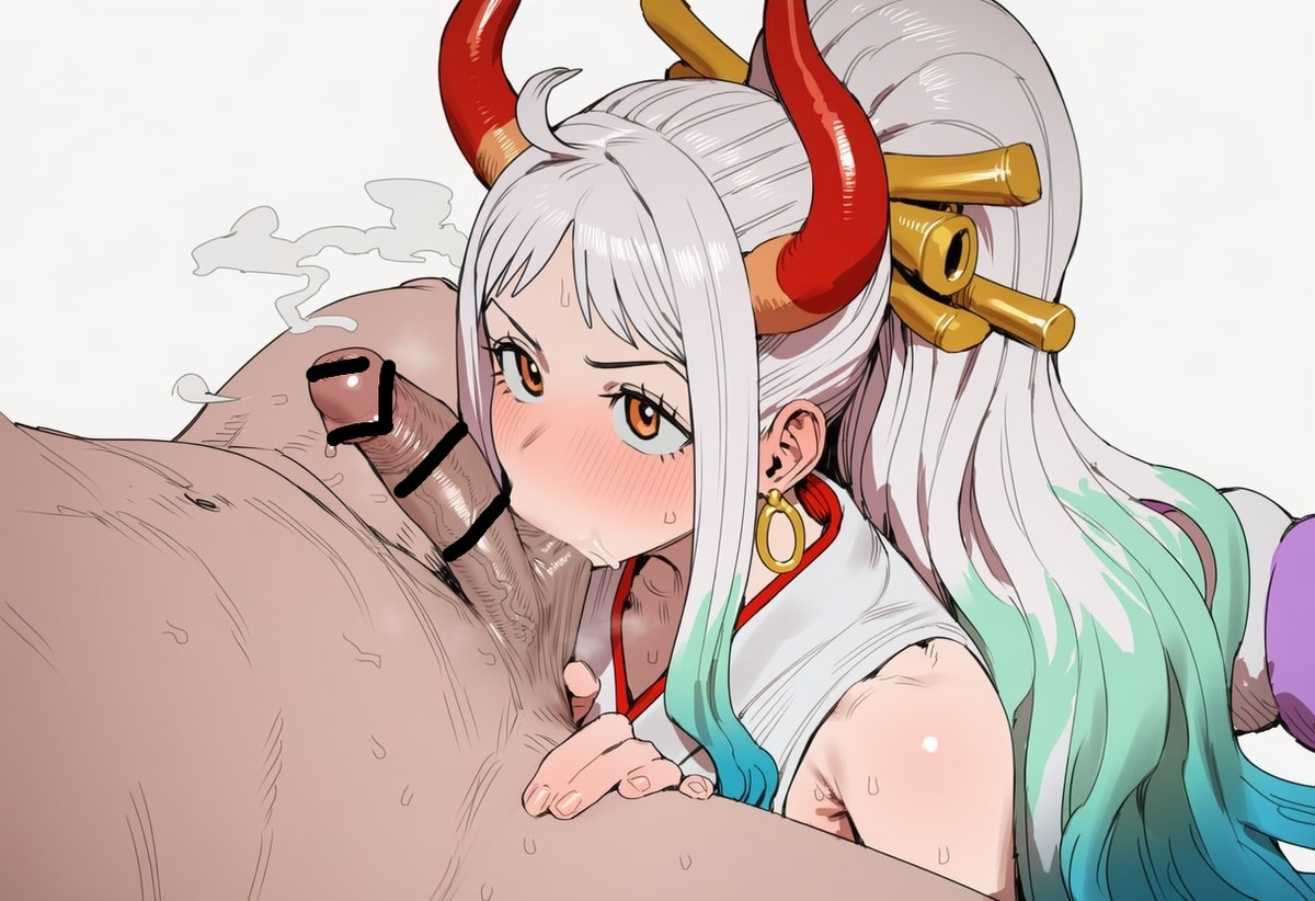 1girls, ai generated, balls, balls sucking, ballsack, big breasts, breasts, earrings, erect penis, erection, female, hellomynameis??, horns, male, not real art, on knees, one piece, oni, oni female, oni horns, penis, scrotum, sucking balls, sucking testicles, testicles, worship, yamato (one piece)