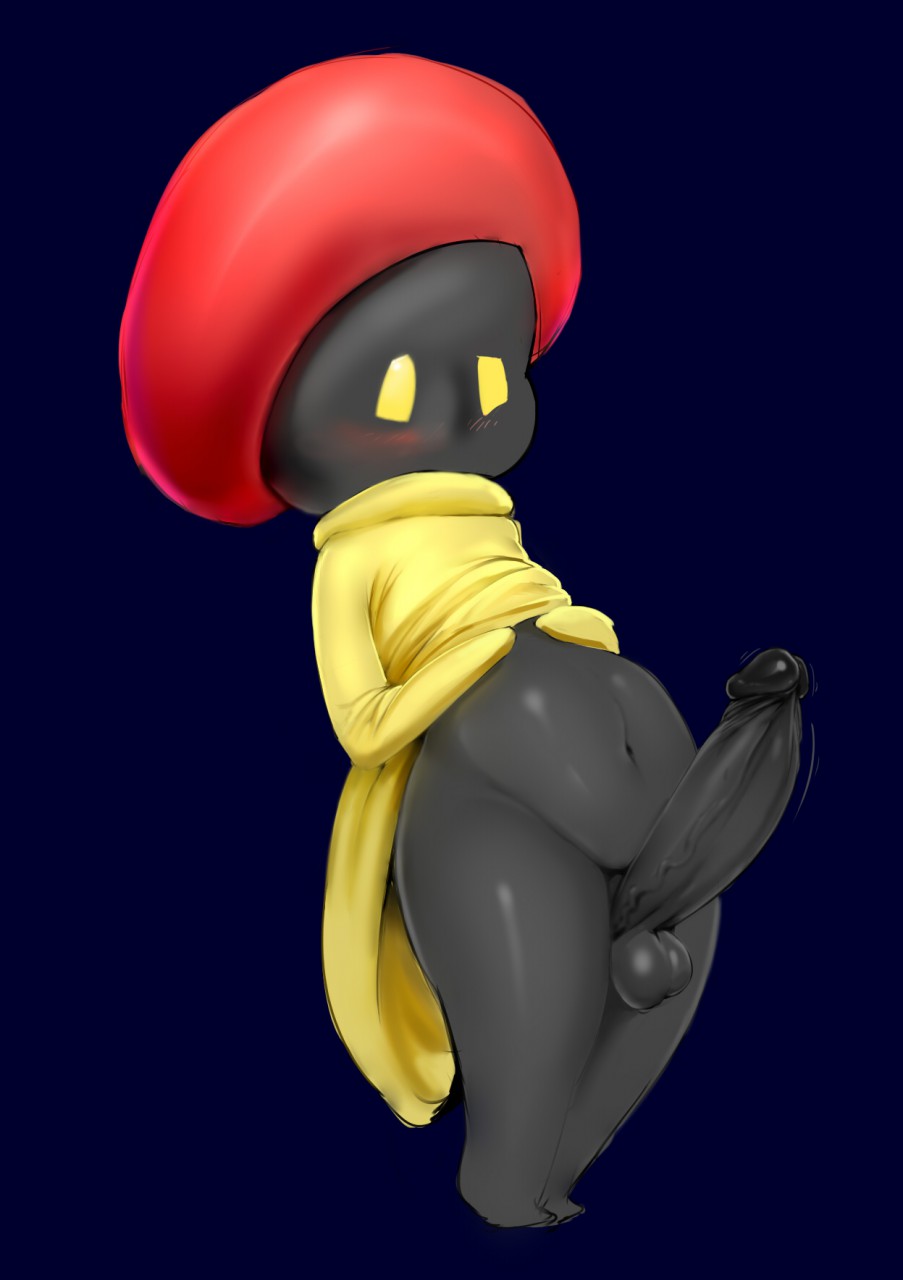 2017 anthro balls black_background black_balls black_penis black_skin byondrage clothed clothing disney erection flora heartless kingdom_hearts male male_only mammal mushroom nude penis plant simple_background solo square_enix video_games white_mushroom white_mushroom_(kingdom_hearts) yellow_eyes