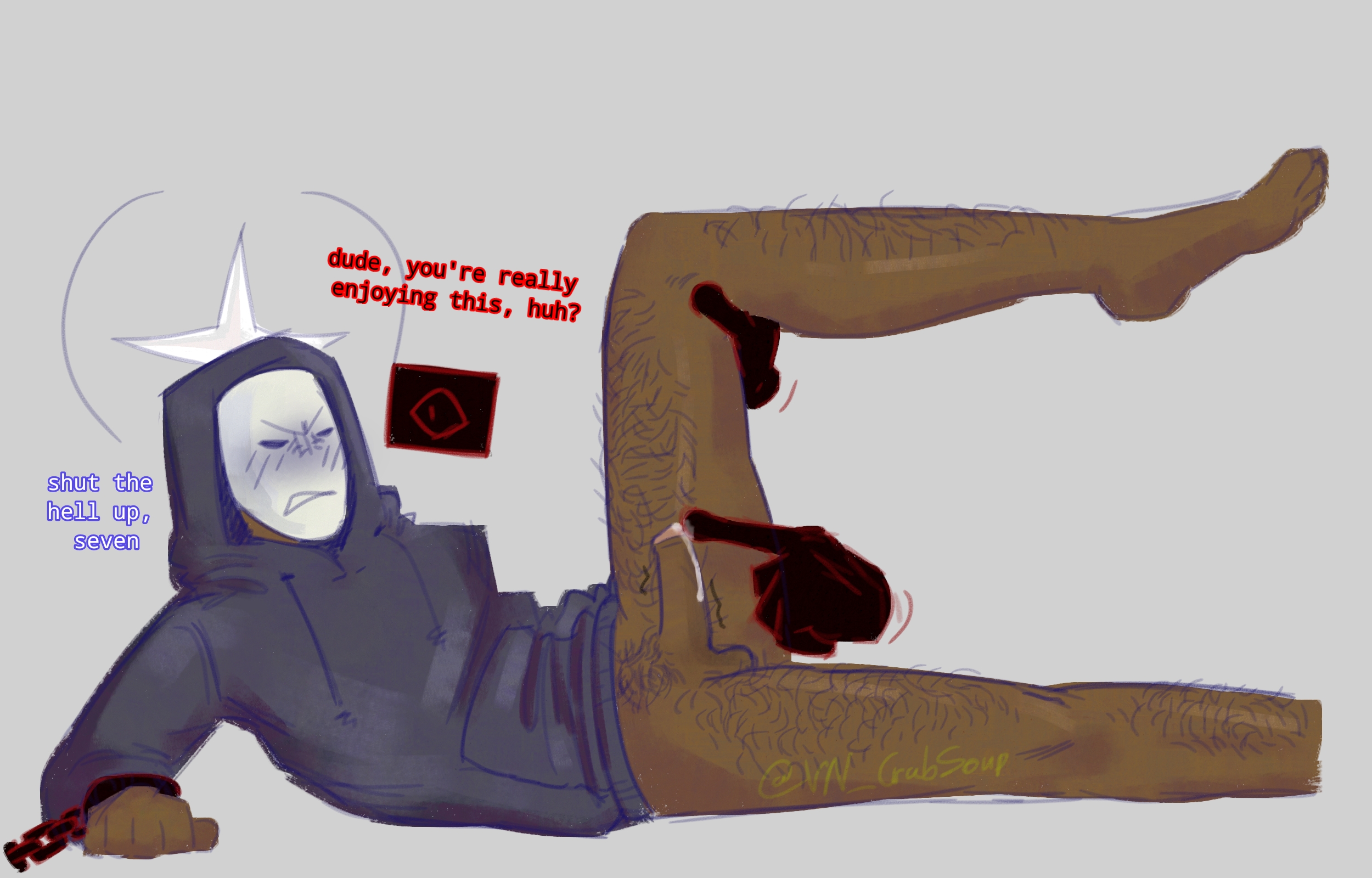 007n7 (forsaken), balls, bottomless, dialogue, disembodied hands, english text, forsaken (roblox), gay, hairy male, male, noli (forsaken), penis, restrained, roblox, roblox game, robloxian, self upload, solo male, tagme, teasing penis, text, vn crabsoup