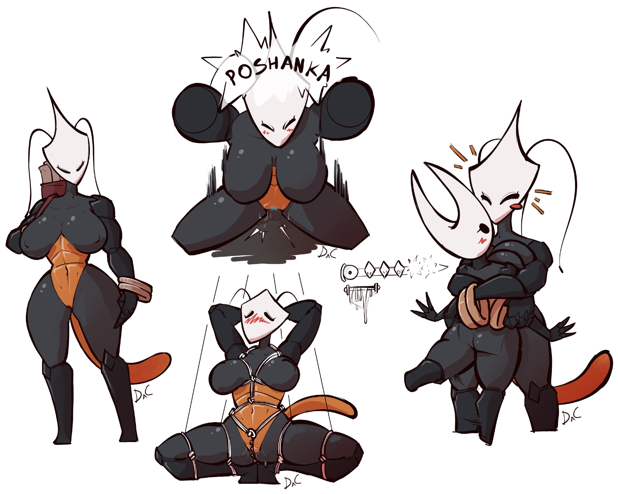 2025, 2girls, arthropod, beads, big breasts, black body, black skin, blush, bondage, breasts, cleavage, cowgirl position, daclusia, female, gameplay mechanics, hands behind head, height difference, hi res, hollow knight, hollow knight: silksong, hornet (hollow knight), hugging, paper wasp, ring, sex, shakra (hollow knight), silksong, size difference, squatting, thick thighs, thighs, wlw, yuri