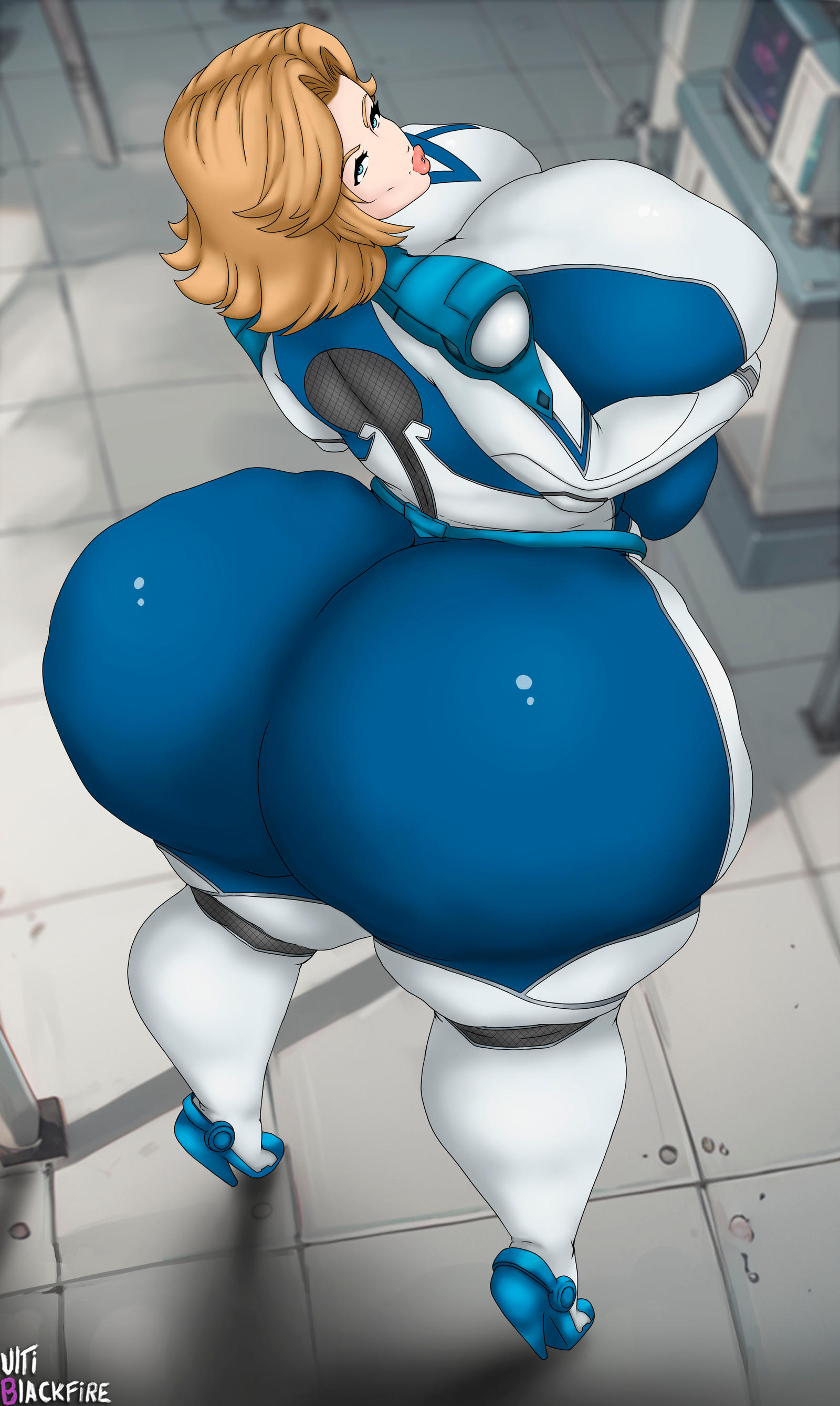 1girls, ass, big breasts, big nipples, blonde hair, blue eyes, breasts, clothing, curvy, curvy figure, female, female only, gigantic ass, gigantic breasts, invisible woman, invisible woman (marvel rivals), large ass, large breasts, large butt, looking at viewer, marvel, marvel comics, marvel rivals, nipples visible through clothing, solo, solo focus, sue storm, thick hips, thick lips, thick thighs, thighhighs, ultiblackfire, voluptuous, wide hips