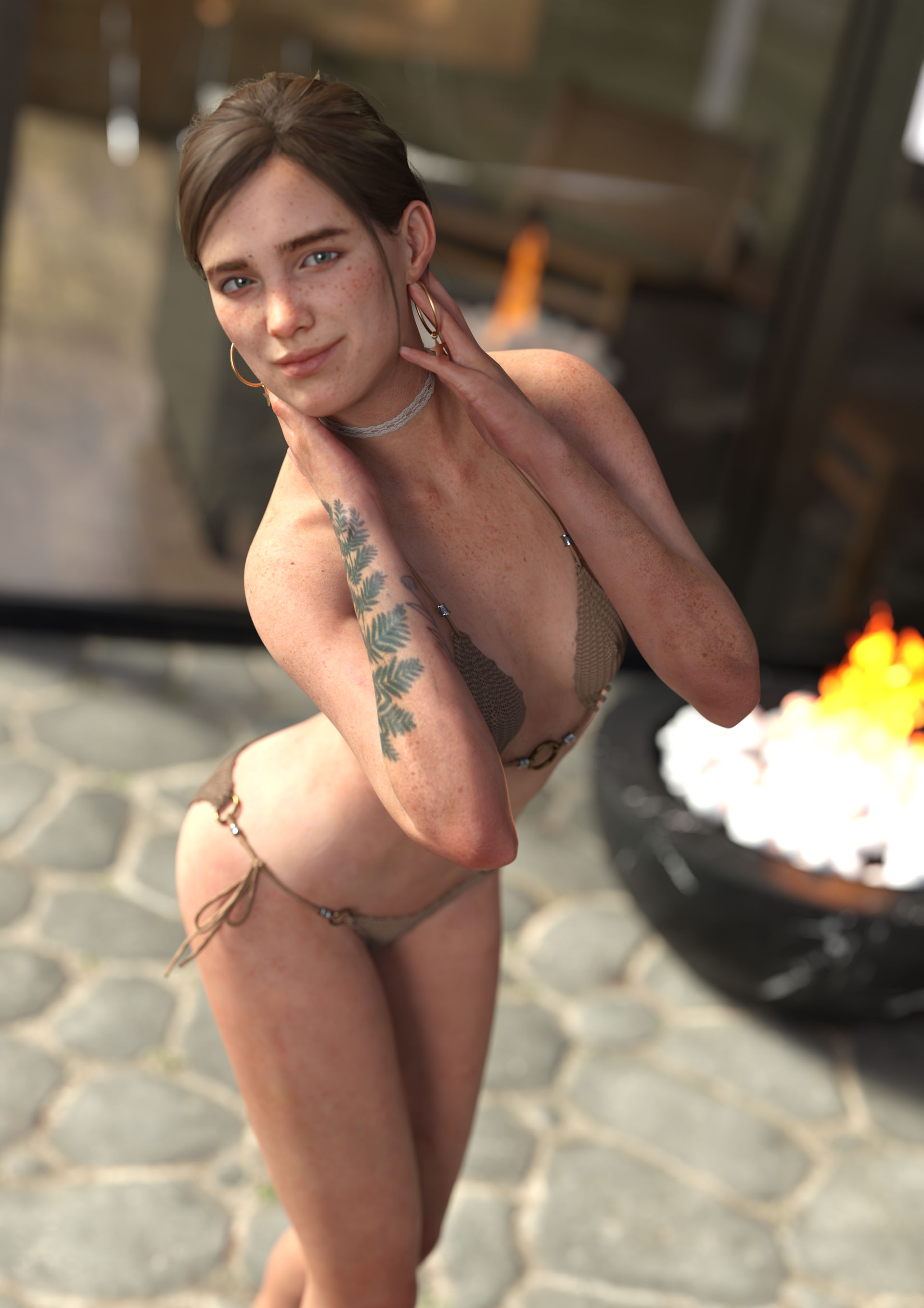 3d, athletic, athletic female, bikini, ellie (the last of us), ellie williams, female, female focus, female only, panties, rge-exotic, tagme, tattoo, the last of us, the last of us 2