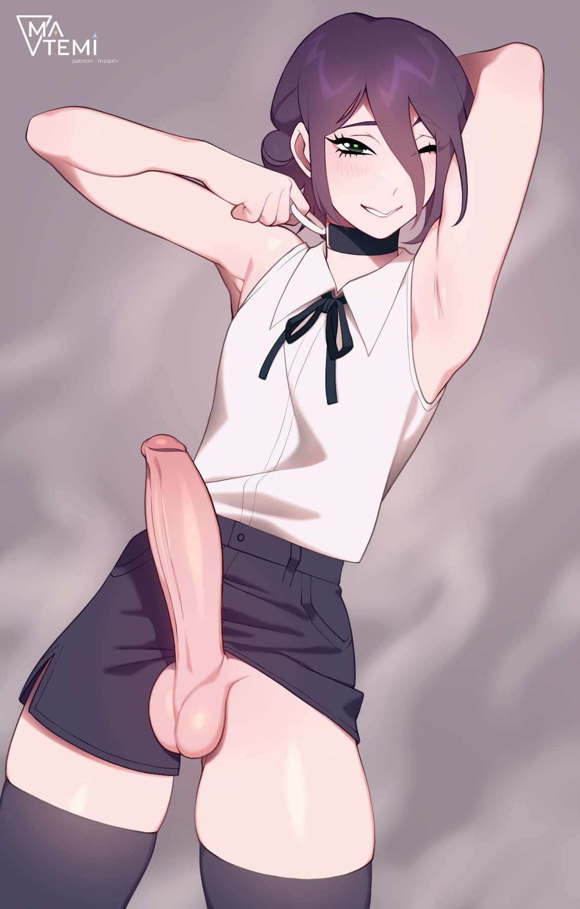balls, ballsack, big penis, chainsaw man, circumcised, femboy, matemi, reze (chainsaw man), rule 63, solo
