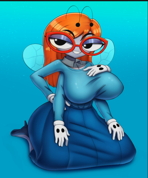 1female, 2020s, 2025, 4 arms, antennae (anatomy), auburn hair, big breasts, black eyes, blue eyeshadow, blue heels, breasts, camilla zesty, collared shirt, crossover, crossover cosplay, detailed, detailed shading, disney, disney channel, eyewear, female, female focus, female only, fully clothed, furry, furry only, gloves, gloves (marking), hair color change, hand on chest, hand on hip, hands on knees, hourglass figure, insect girl, insect wings, kindergarten (game), kindergarten 3, light-skinned female, long sleeve shirt, looking at viewer, ms. lovelett, multi arm, multi limb, nsfw version available, on knees, red glasses, reinerox, seductive look, seductive smile, sfw, sfw version, skirt, teacher, teacher outfit, teal background, the buzz on maggie, voluptuous female, wide hips