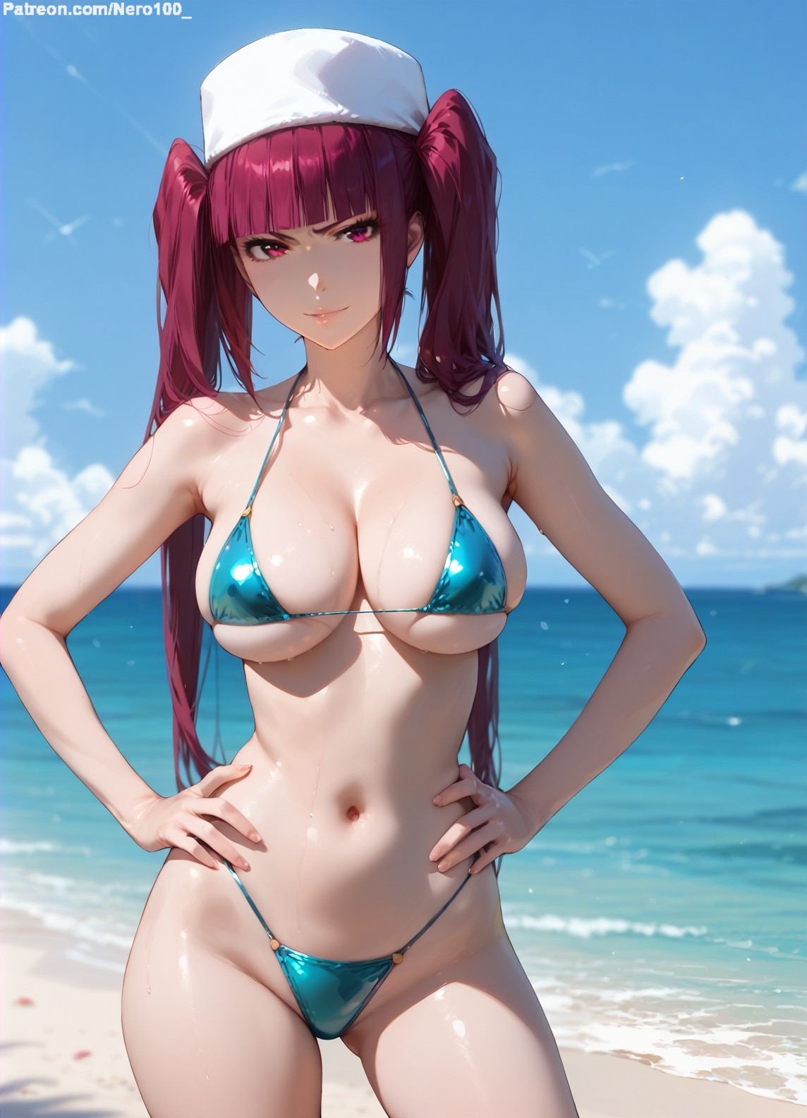 1girls, 2d, ai generated, ass, bare shoulders, belly, big breasts, bikini, bikini bottom, bikini top, bleach, bleach: the thousand-year blood war, breasts, curvy, curvy figure, detailed, dokugamine riruka, double ponytail, eyelashes, eyeshadow, female, female only, fit, focus, high quality, large breasts, legs, light skin, light-skinned female, lips, lipstick, long hair, looking at viewer, makeup, mascara, medium breasts, midriff, outdoors, outside, pale-skin, pale-skinned female, perky breasts, pink eyes, pink hair, ponytail, posing, seductive, seductive look, sexy, sexy pose, side ponytail, skinny, slim waist, stable diffusion, swimsuit, swimwear, tagme, teenage female, teenager, young