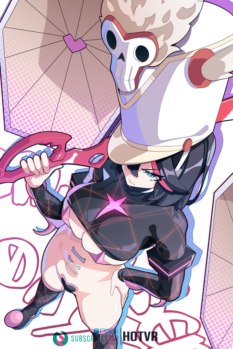 big breasts, breasts, cosplay, female, heart pasties, hotvr, jakuzure nonon (cosplay), kill la kill, matoi ryuuko, pasties, pussy, pussy pasty, revealing clothes, scissor blade, tomboy, underboob