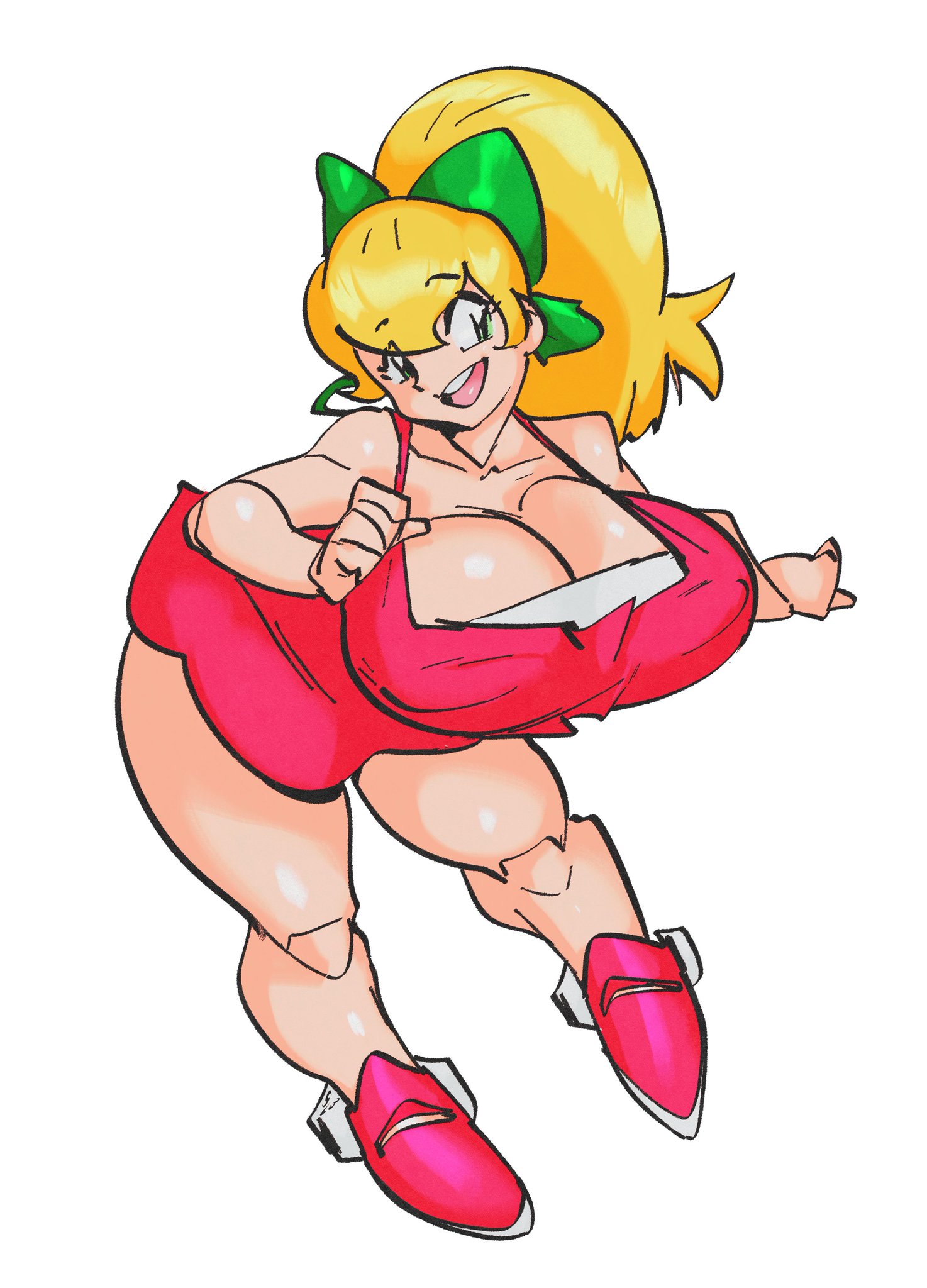 big cleavage, breasts, capcom, erect nipples, female, huge breasts, mega man, mega man (classic), nipple bulge, roll, slb, thick thighs
