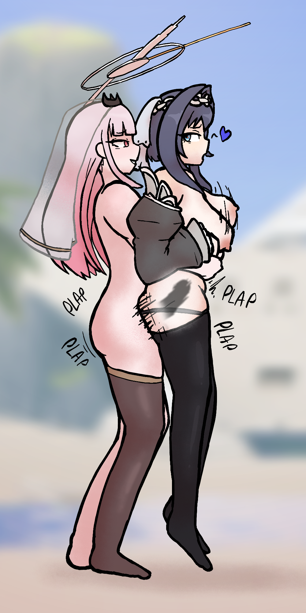 1futa, 1futa1girl, 1girls, armwear, blue eyes, blue hair, blush, boobs out, breasts, breasts out, diddlesdoodles, female, futa on female, futanari, headwear, hololive, hololive english, hololive english -council-, hololive english -promise-, hololive myth, intersex, lifted, lifted by another, lifted by self, lifting person, light-skinned female, light-skinned futa, mori calliope, ouro kronii, pink eyes, pink hair, public, public nudity, public sex, smaller female, smaller penetrated, taller female, taller futa, thighhighs, tits bouncing, tits out, virtual youtuber, vtuber, vtubers, xray, xray view, yuri