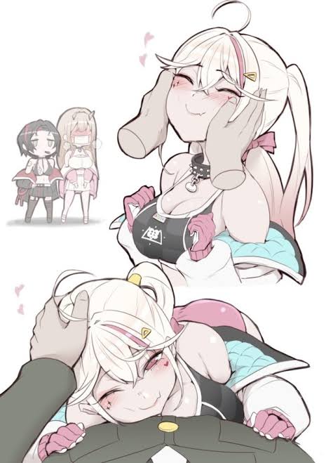 3girls, artist request, breasts, caressing face, clothed, commander (nikke), crow (nikke), female, goddess of victory: nikke, happy, headpat, hearts around head, jackal (nikke), looking at viewer, petting, smile, smiling, sports bra, tagme, viper (nikke), wholesome