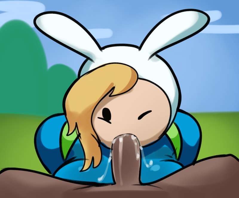 adventure time, bag, belt, big breasts, blowjob, breasts, clothing, cum, dark skin, dark-skinned male, female, fionna the human girl, fully clothed, human, oral, pale skin, saliva, triplestabber
