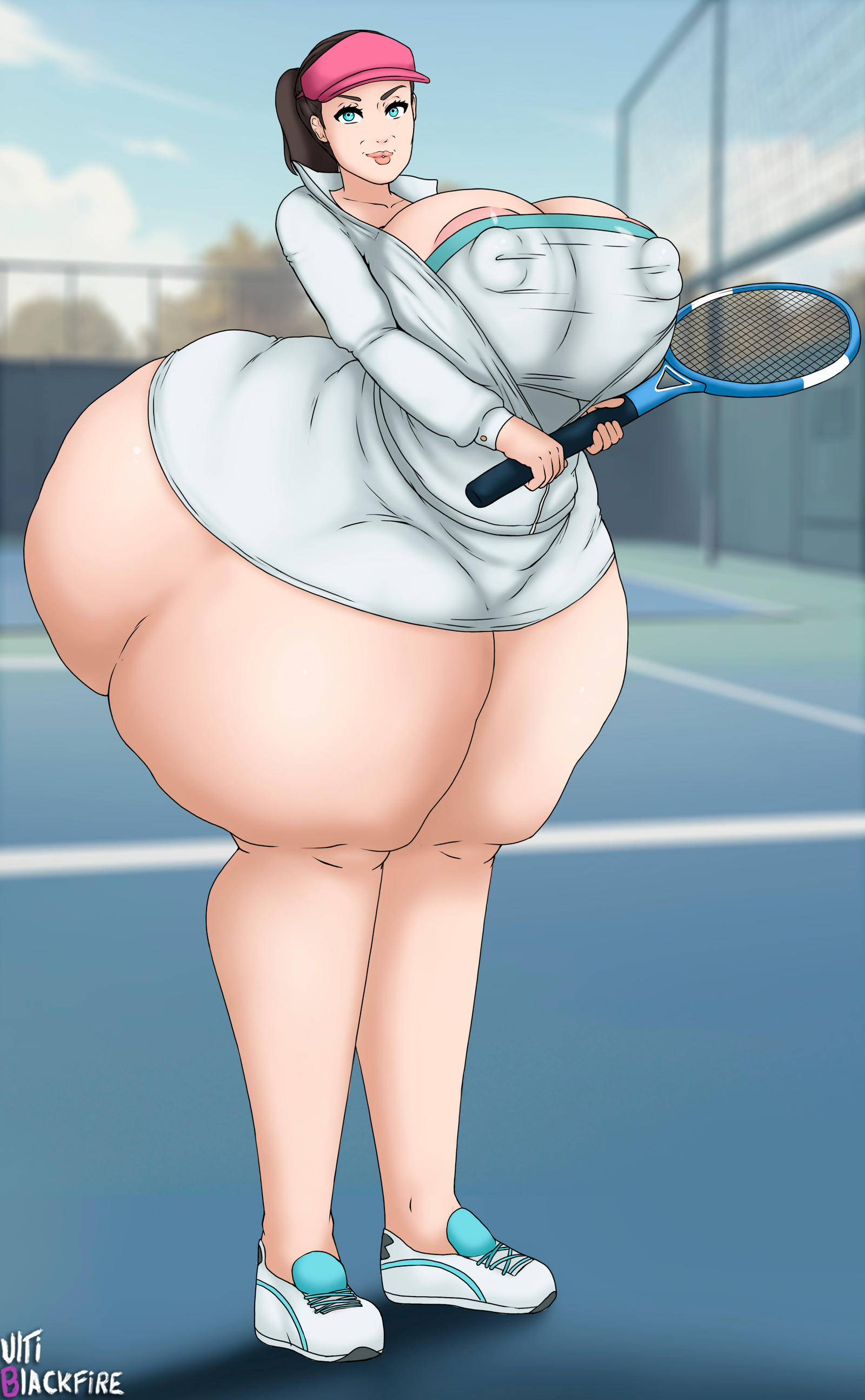 1girls, amanda de santa, ass, big breasts, big nipples, black hair, blue eyes, breasts, clothing, curvy, curvy figure, female, female only, gigantic ass, gigantic breasts, grand theft auto, grand theft auto v, large ass, large breasts, large butt, looking at viewer, nipples visible through clothing, pillow shading, rockstar games, solo, solo focus, tenis outfit, thick hips, thick lips, thick thighs, thighhighs, ultiblackfire, voluptuous, wide hips