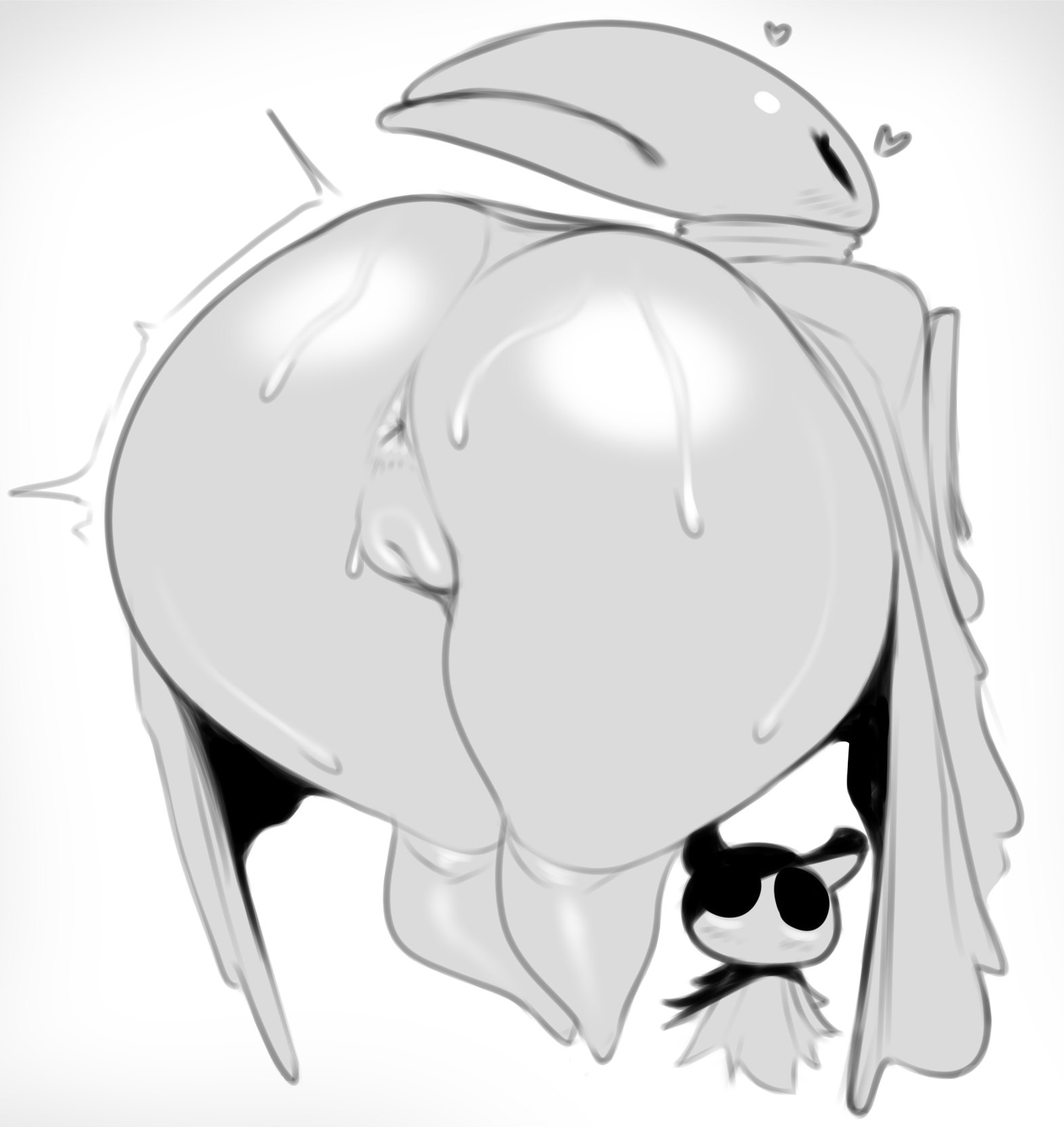 1boy, 1girls, 2 horns, alternate body type, alternate breast size, arthropod, artist name, ass body, big ass, big breasts, big butt, black body, black skin, breasts, bubble ass, bubble butt, bug, bug girl, female, hollow knight, hollow knight: silksong, hornet (hollow knight), large ass, large breasts, large butt, larger female, male, onaeane, silksong, size difference, team cherry