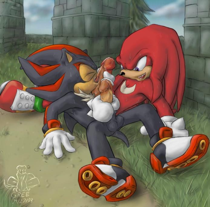 2003 anthro day echidna fur gree handjob hedgehog interspecies knuckles_the_echidna male male_only mammal monotreme multiple_males nude outdoors sega shadow_the_hedgehog sonic_(series) straight_hair tagme yaoi