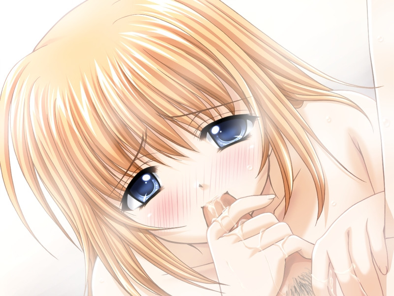 1girls blonde_hair blue_eyes blush dutch_angle fuyou_kaede game_cg oral penis pov_eye_contact saliva short_hair shuffle!