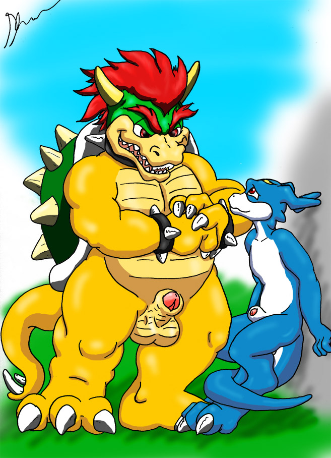 anthro balls bara bowser crossover digimon duo flamedramon furry glenn green_shell horns humanoid_penis koopa male male_only mario_(series) nintendo nude penis reptile scalie shell spiky_shell super_mario_bros. yaoi