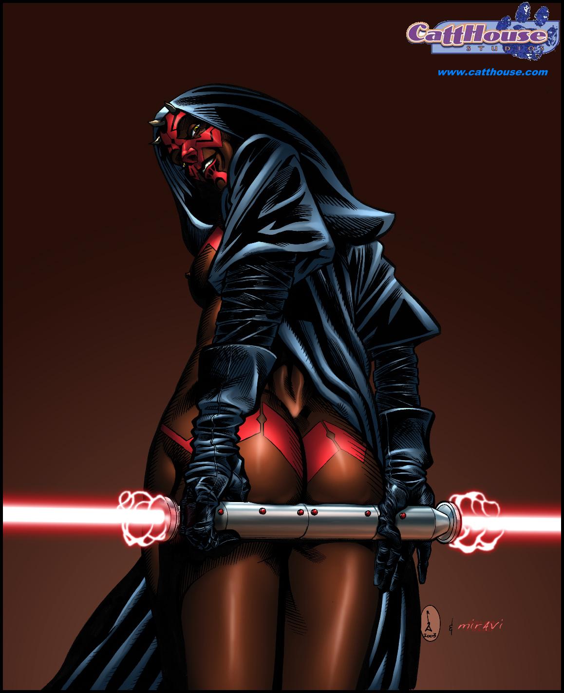 1girls 2003 ass catthouse_studios dark-skinned_female dark_skin darth_maul darth_maul's_lightsaber dat_ass female female_only genderswap genderswap_(mtf) lightsaber miravi roadkill_(catthouse_studios) rule_63 sith solo star_wars zabrak