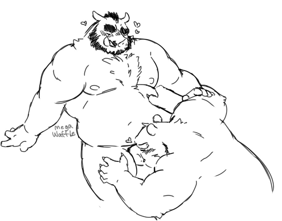 2016 anthro bear black_bear blush boar duo fellatio furry hand_on_chest male mammal megawaffle_(artist) muscular oral porcine sex simple_background slightly_chubby white_background yaoi