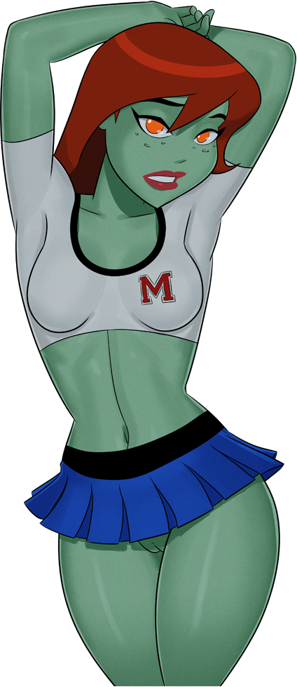 1girls alien alien_girl belly bottomless breasts cartoon_network cheerleader cheerleader_uniform costume covered_breasts dc dc_comics dcau earth_16 female female_only green_skin hips large_breasts legs long_hair m'gann_m'orzz martian megan_morse microskirt midriff miniskirt miss_martian navel no_panties orange_eyes pussy red_hair redhead revealing_clothes sci-fi science_fiction scifi skimpy_clothes skirt solo sunsetriders7 superheroine tagme thighs uniform vagina white_martian young_justice young_justice:_invasion young_justice_(cartoon)