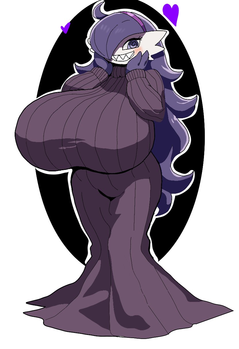 2025, bushy hair, gardevoir, hex maniac, hex maniac (cosplay), hexevoir, huge breasts, long hair, pokemon, purple dress, purple hair, sharp teeth, tanukisan9997