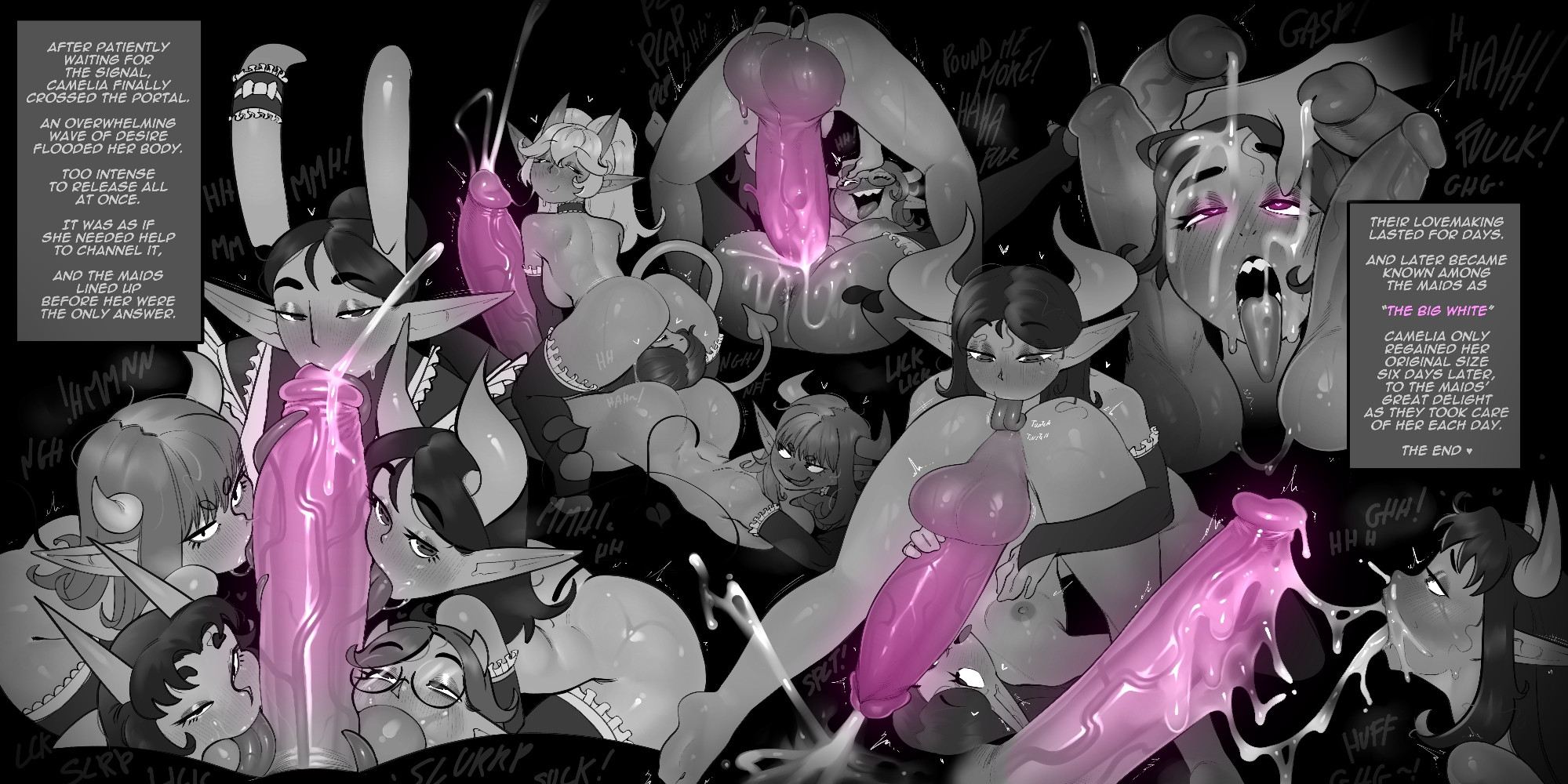 1futa, 5girls, analingus, balls sucking, breasts, collaborative fellatio, futa on female, futa pov, futanari, glowing penis, group sex, huge cock, large breasts, lewdstuff, licking balls, licking penis, long tongue, looking at penis, oral, penis, pov, purple, sex