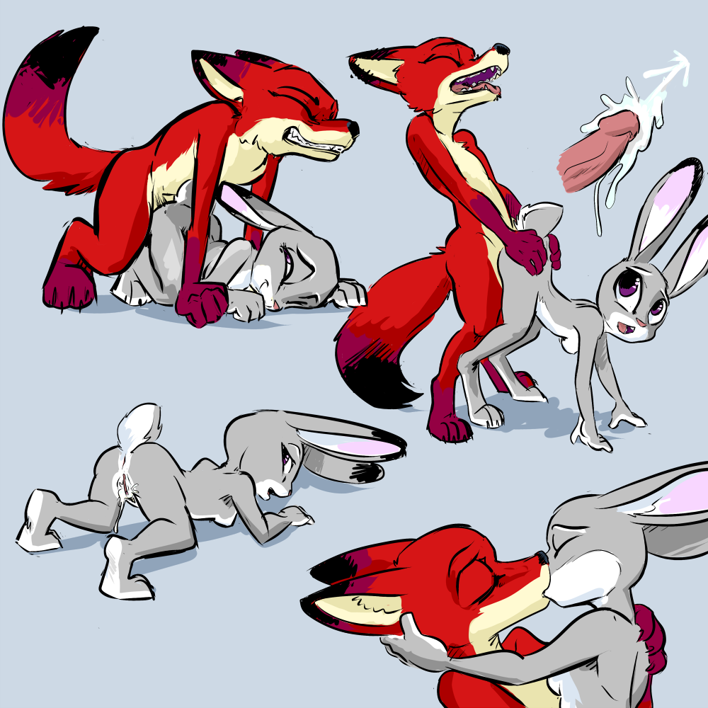 breasts cum disney judy_hopps kissing nameless_lewder nick_wilde nude open_mouth penis pose_study pussy sex simple_background small_breasts teeth zootopia