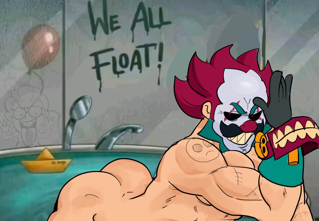 ass, bara, belle (brawl stars), bobmacvosky, brawl stars, breasts, clown, dark clown sam (brawl stars), exposed breasts, gay, meme, muscular, nude, sam (brawl stars), seductive, the werkroom, we all float