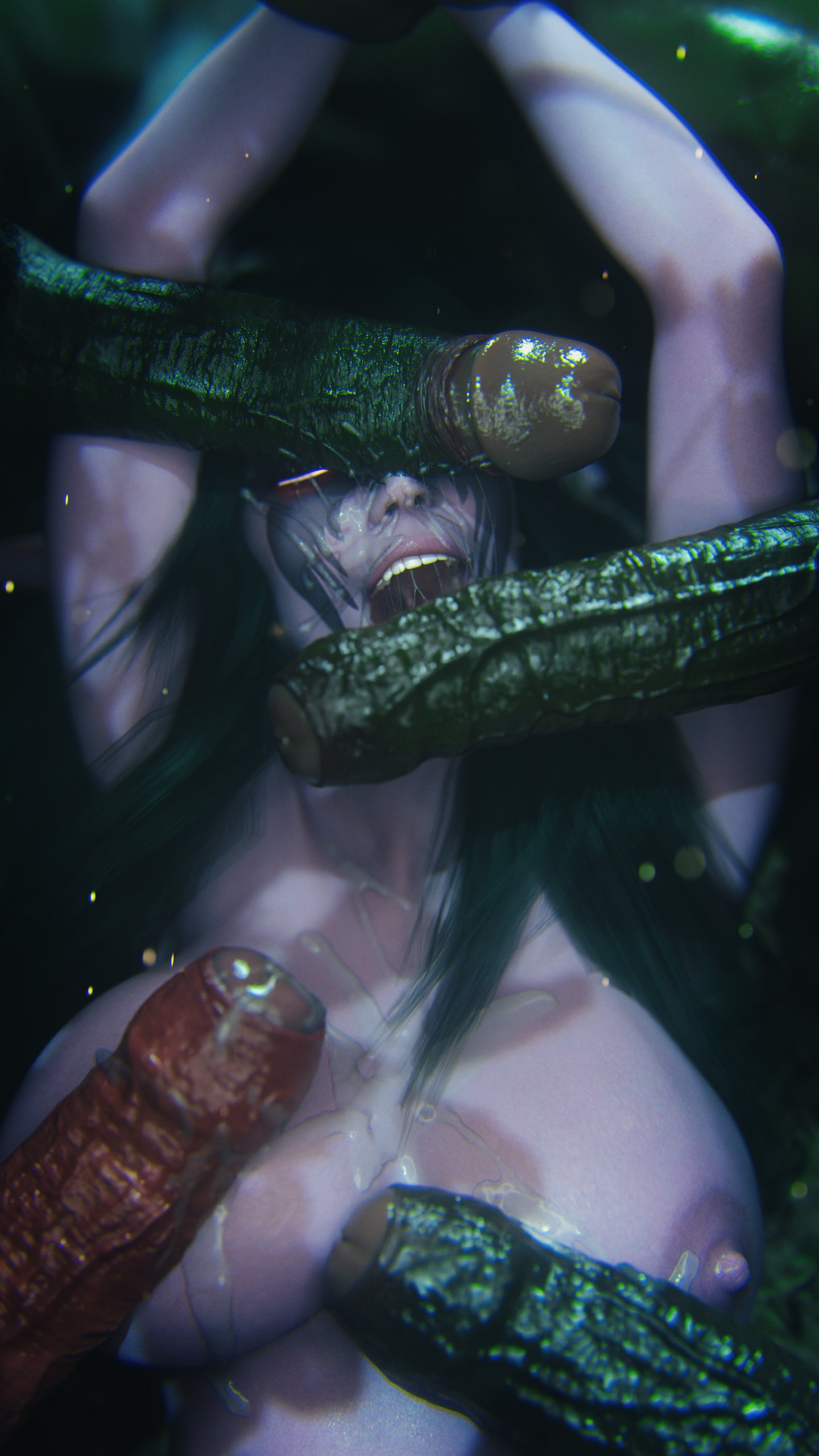 arms up, bound wrists, breasts, cock drunk, female, foreskin, horde domination, huge cock, leeterr, nude, open mouth, oral, orc, orc (warcraft), orc male, penis, penis on face, precum, rape, restrained, saliva, sex slave, sloppy, surrounded by penises, tyrande whisperwind, warcraft, world of warcraft