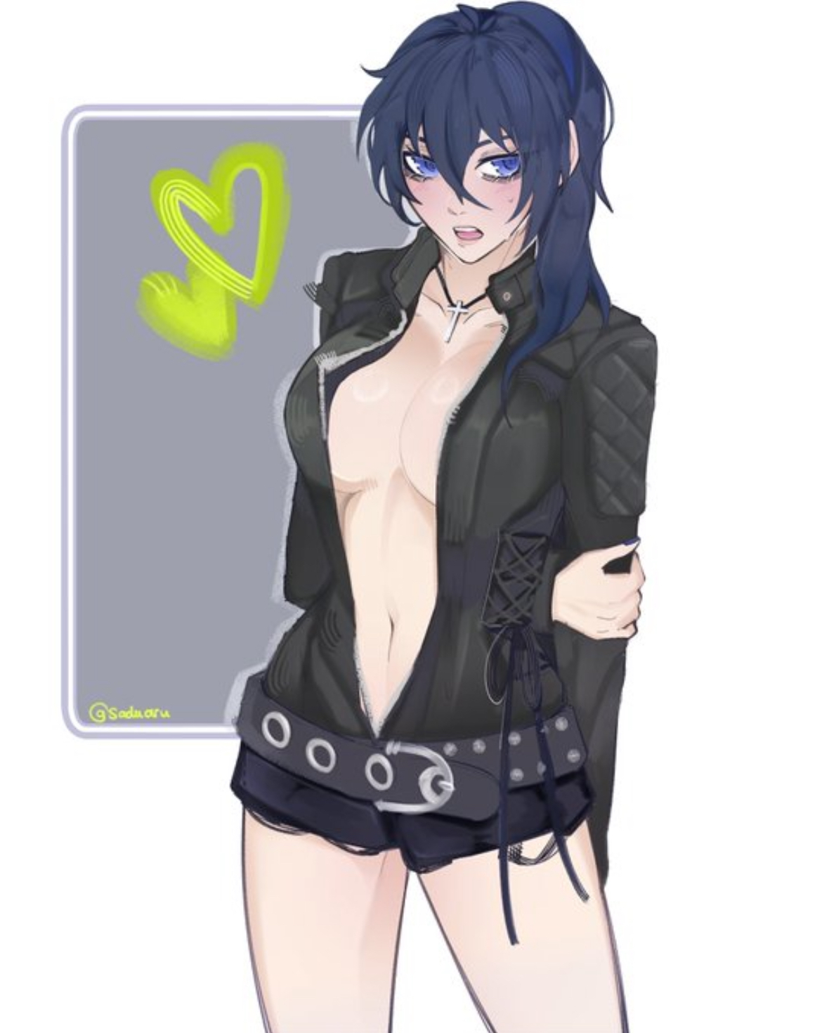 1girls, asian, asian female, baddie, bangs, bangs hair, belly, belly button, belt, big boobs, big breasts, big tits, blue eyes, blue hair, blue lock, blush, boobs, breasts, cleavage, cleavage cutout, cross necklace, cute face, cute female, female, female focus, female only, femlock, genderswap, girl, hand on elbow, isagi yoichi, japanese, japanese female, juicy thighs, legs, looking at viewer, mouth open, nice legs, nice tits, open clothes, open jacket, pale body, pale skin, pale skinned female, pale-skinned female, plump breasts, ponytail, ponytail female, pose, posing, posing for the viewer, revealing breasts, revealing clothes, revealing outfit, round breasts, rule 63, saduaru, sexy body, sexy clothing, sexy female, sexy pose, skimpy clothes, slim waist, solo female, solo focus, standing, staring at viewer, stomach, thighd, thighs, tiny waist, tits, tummy, woman focus, woman solo