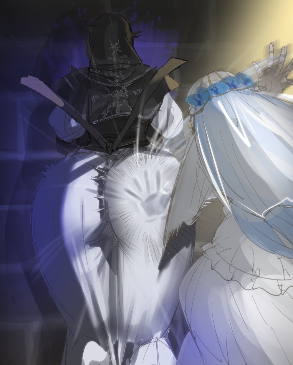 2girls, arched back, ass, ass slap, big ass, big butt, bow (bhp), bow999, clothed, doll, doll girl, doll joints, elden ring, elden ring nightreign, fat ass, female, female only, fromsoftware, fully clothed, huge ass, huge butt, large ass, large butt, nun, nun outfit, revenant (nightreign), slap, slapping ass, slapping butt, thick ass, undertaker (nightreign)