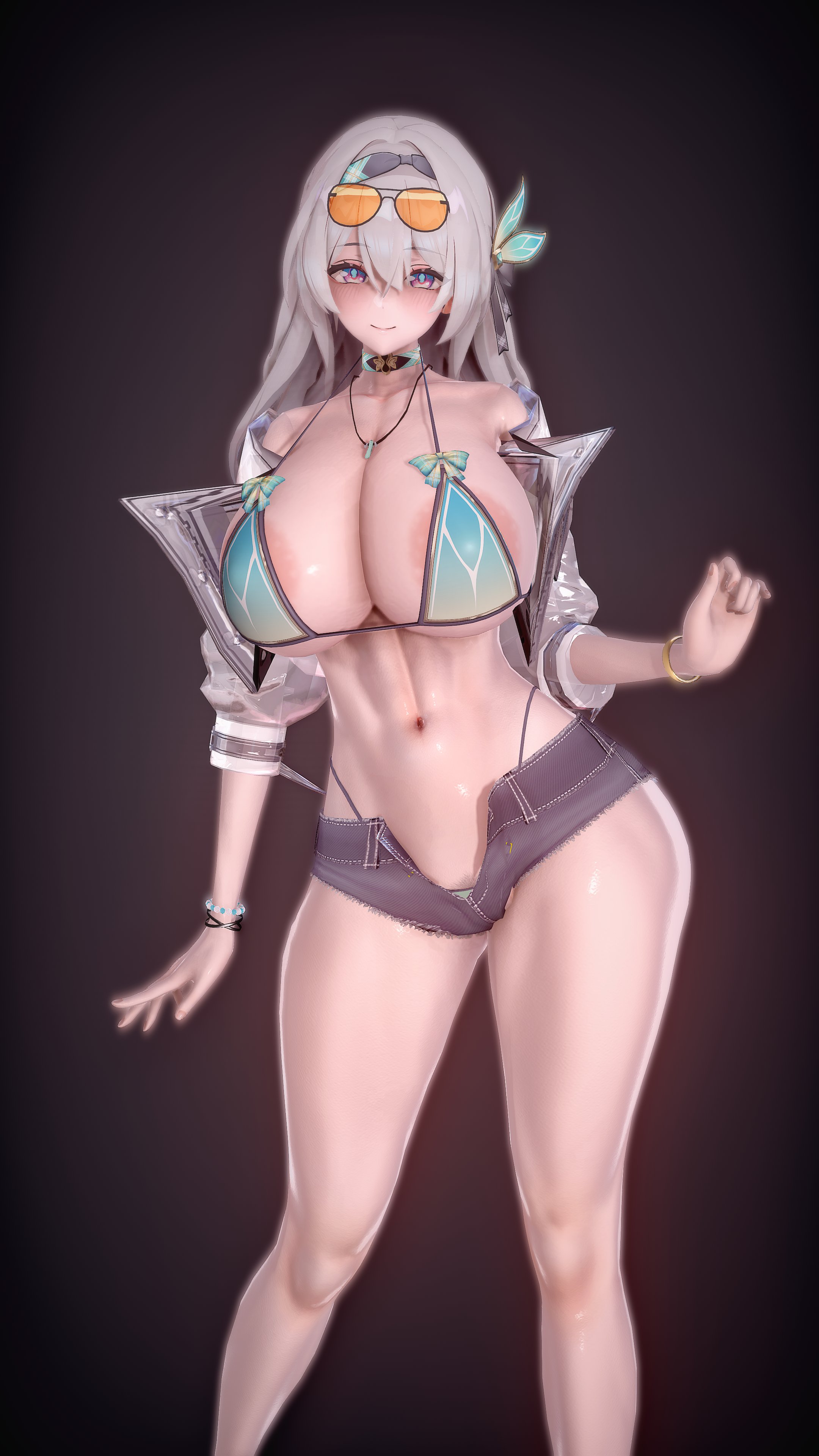 3d, areola slip, athletic, bikini, curvy, firefly (honkai: star rail), honkai: star rail, huge areolae, huge breasts, swimsuit, thick thighs, voluptuous, wide hips