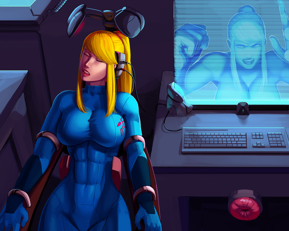 2017, 2girls, abs, aka6, alternate version available, anger, angry, artificial vagina, bad end, blonde, blonde hair, blue eyes, bodysuit, bondage, breasts, cables, color, colored, commission, computer, curvy, female, female protagonist, forced, fully clothed, game over, hologram, imminent rape, large breasts, looking at viewer, machine, metroid, mind fuck, mind transfer, monitor, nintendo, out of body experience, ponytail, samus aran, sex machine, sex toy, sleeping, tied hair, trapped, unconscious, virtual reality, webcam, zero suit, zero suit samus