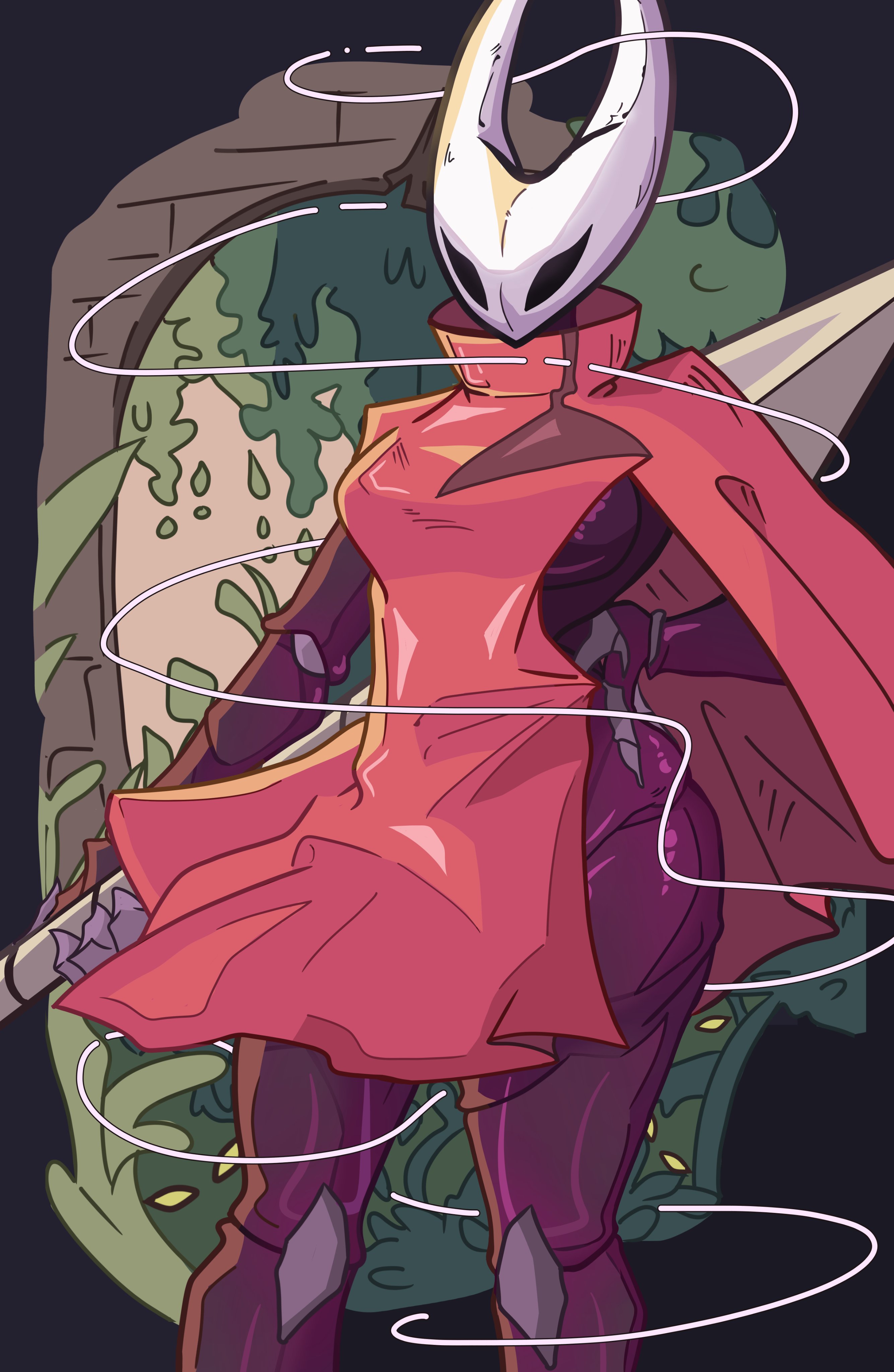 big ass, big breasts, big butt, big thighs, black body, breasts, clothing, curvaceous, curvaceous female, curvaceous figure, curvy, curvy figure, curvy hips, female, female focus, female only, hollow knight, hollow knight: silksong, hornet (hollow knight), looking at viewer, sleepingsoul