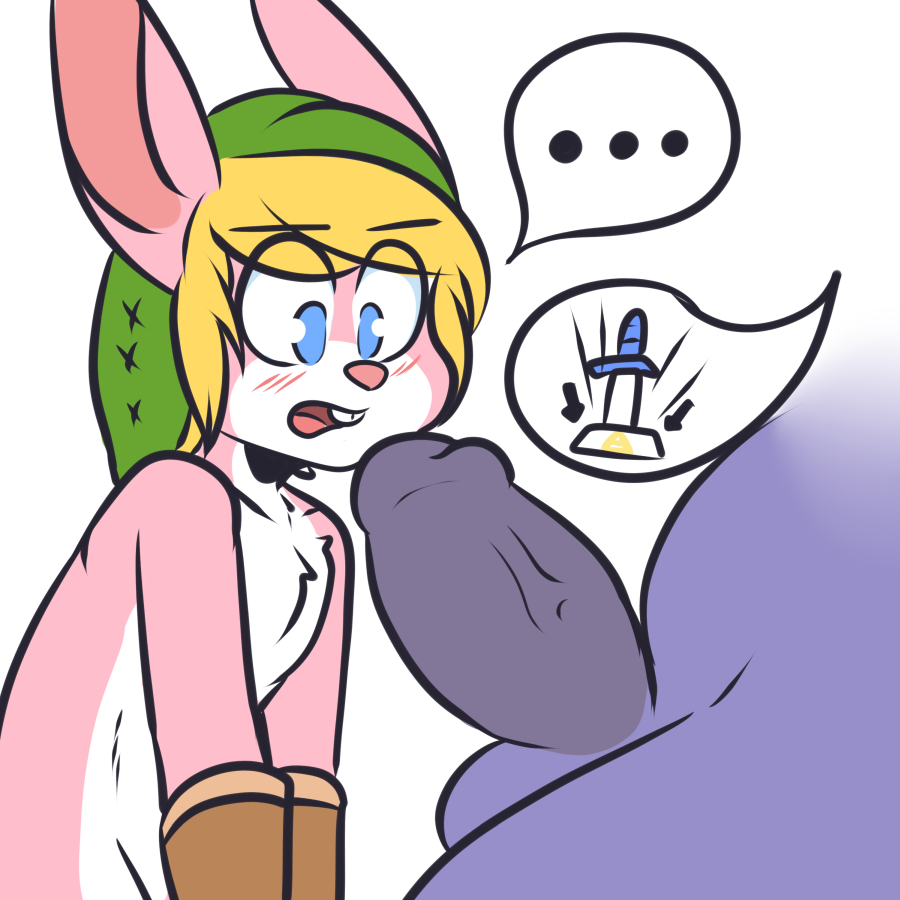 a_link_to_the_past anthro balls blue_eyes blush buckteeth chest_tuft crackers dialogue erection fur furry ganon humanoid hylian imminent_sex lagomorph link link_(rabbit_form) male mammal nintendo penis pig porcine rabbit simple_background teeth the_legend_of_zelda tuft vein veiny_penis yaoi