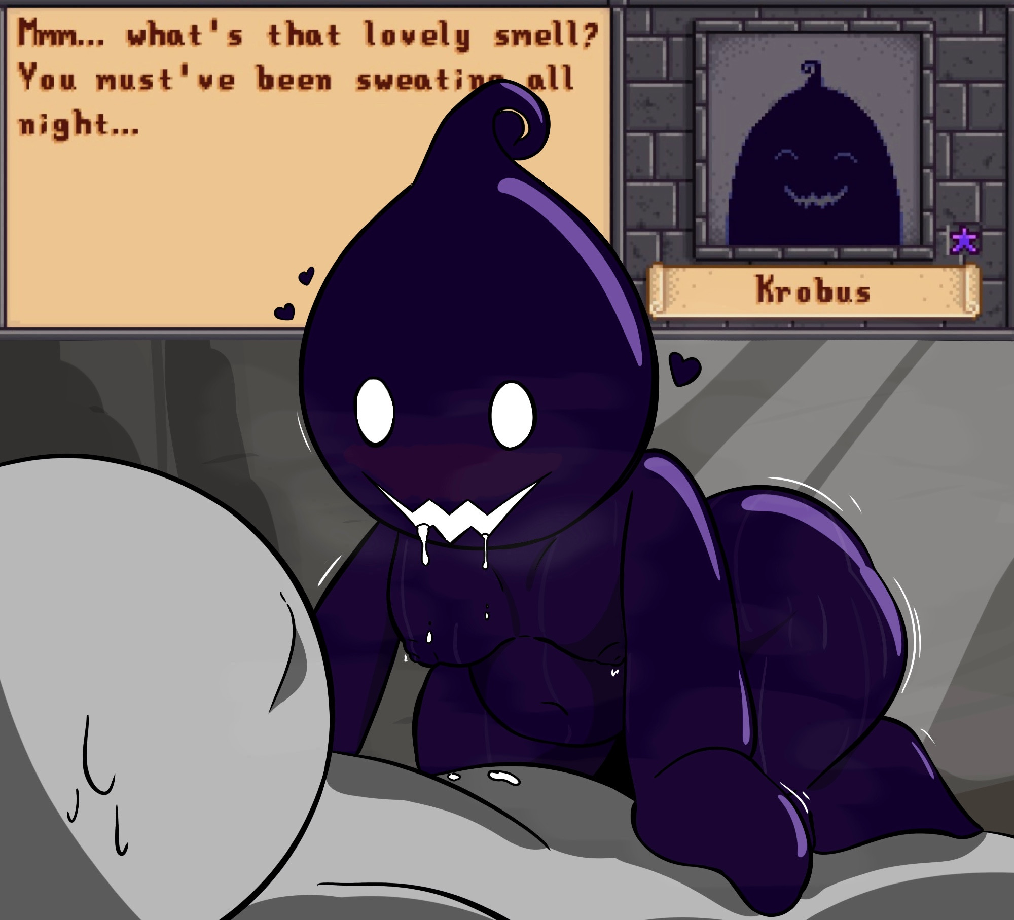 ambiguous gender, ass, big ass, big butt, gay, hamish, huamnenoughbb, krobus (stardew valley), male, male only, no visible genitalia, non-human, stardew valley, toony