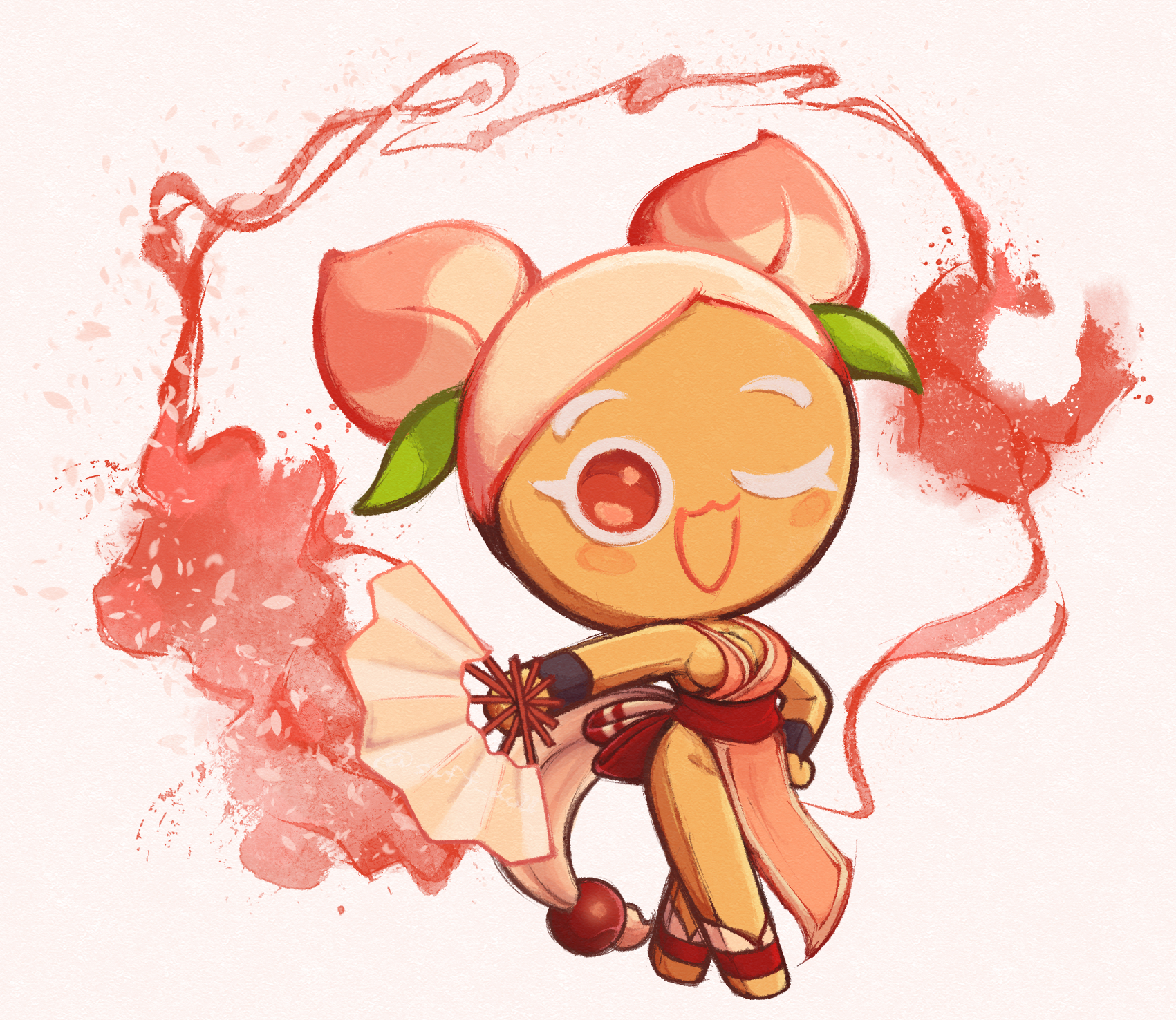 :3d, breasts, cookie run, cookie run ovenbreak, cookie run: tower of adventures, cosplay, cute, female, mai shiranui (cosplay), paper fan, peach cookie, peach hair, pink hair, red eyes, revealing clothes, shiranui style, soff doll, tagme
