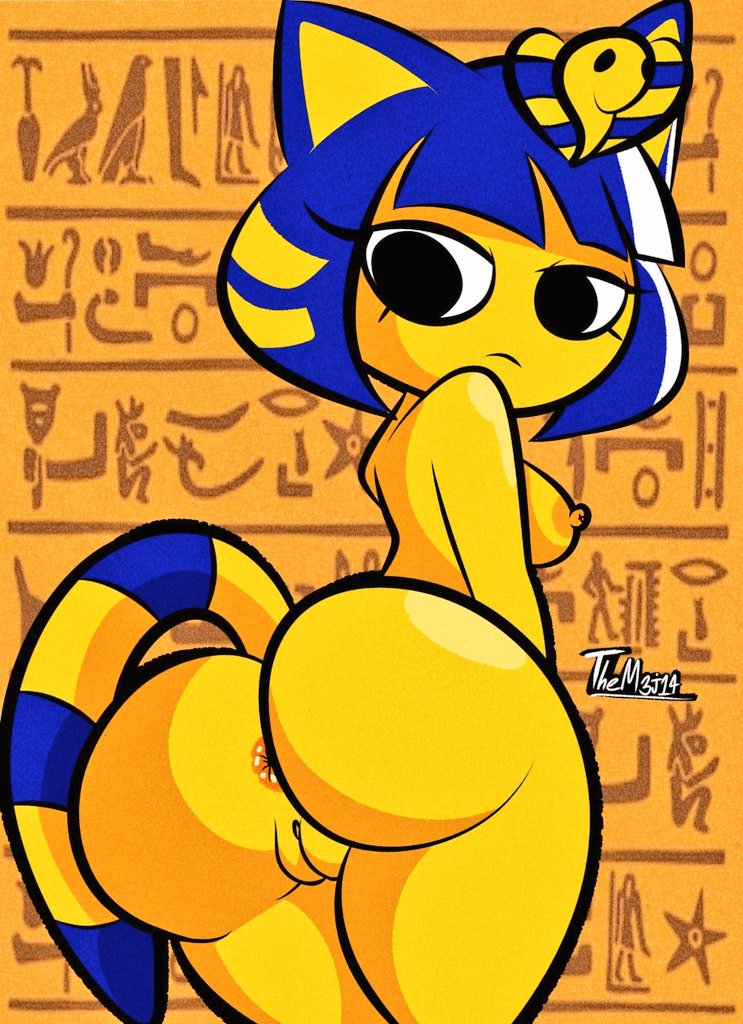 1girls, animal crossing, ankha, ankha (animal crossing), ass, back view, barefoot, big ass, big butt, big thighs, blue hair, cat ears, cat girl, cat tail, catgirl, completely nude, curvaceous, curvaceous female, curvaceous figure, curvy, curvy figure, curvy hips, diego mejia, female, female focus, female only, full body, furry, furry female, furry only, looking at viewer, naked, naked female, nintendo, nude, nude female, short hair, solo, solo female, yellow fur